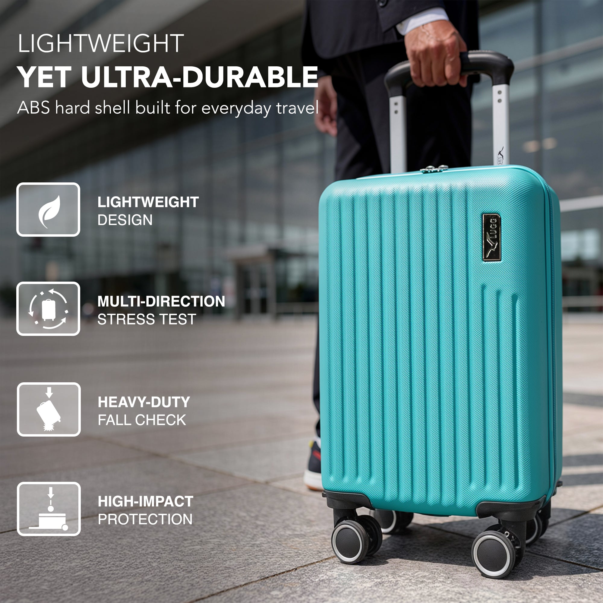 LUGG 40cm Vacay Suitcase ABS Luggage, Aluminium Trolley Handle, 360° Spinner Wheels, Water-Resistant & Durable Material - Airline Compatible (40 x 30 x 20cm)- Ocean
