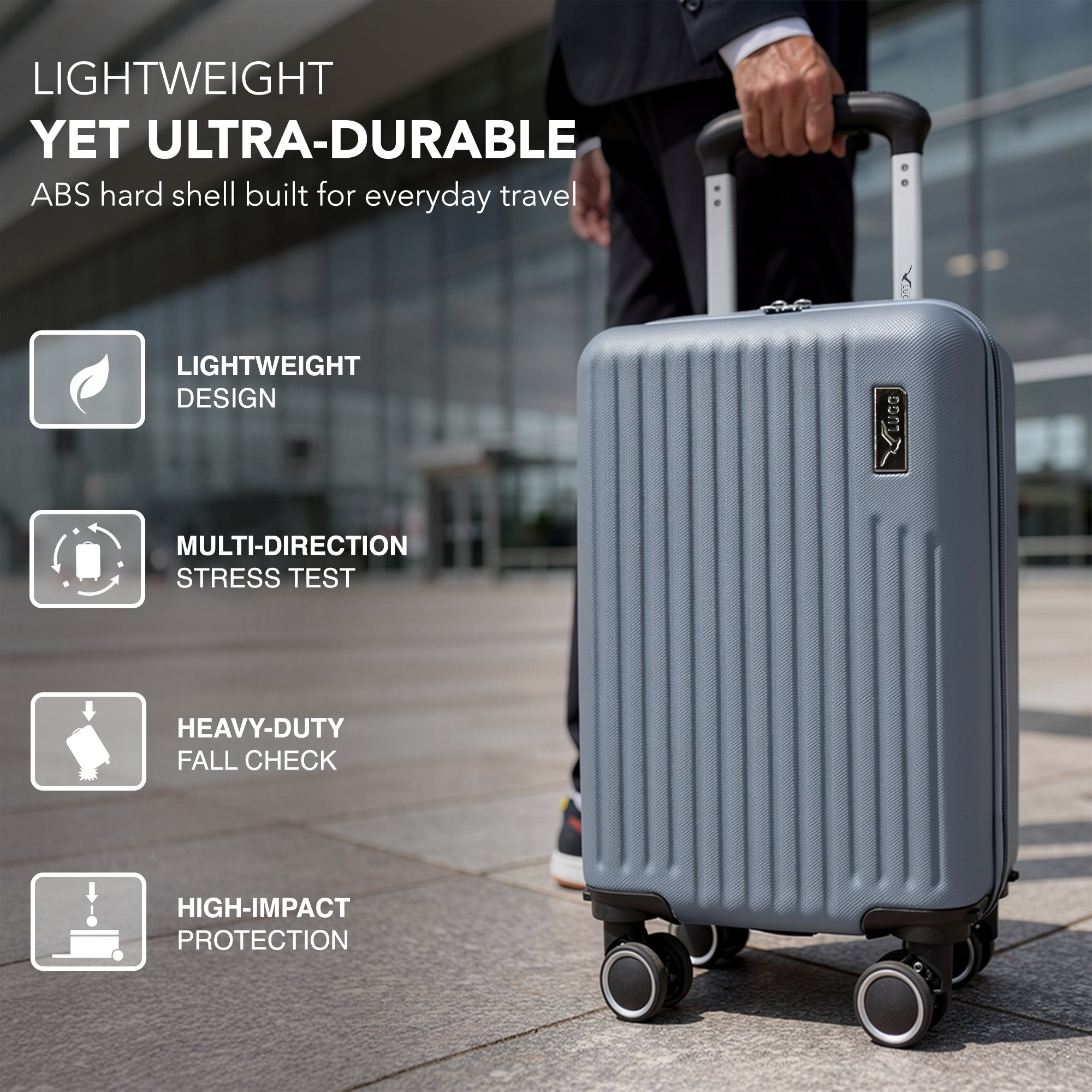 LUGG 40cm Vacay Suitcase ABS Luggage, Aluminium Trolley Handle, 360° Spinner Wheels, Water-Resistant & Durable Material - Airline Compatible (40 x 30 x 20cm)- Raven