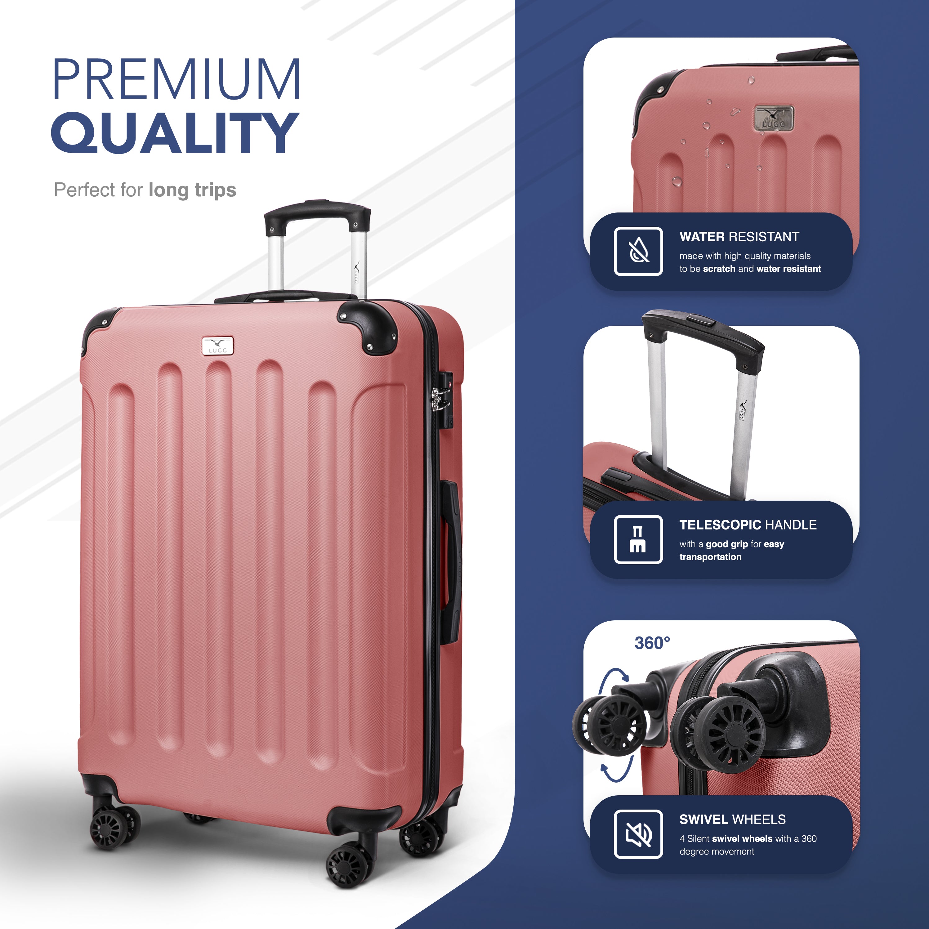 LUGG Skywander 28” Lightweight Luggage - 75cm x 49cm x 29cm - Strong & Lightweight with Secure TSA Lock, Smooth 360° Wheels & Resilient Handle- Rose Gold
