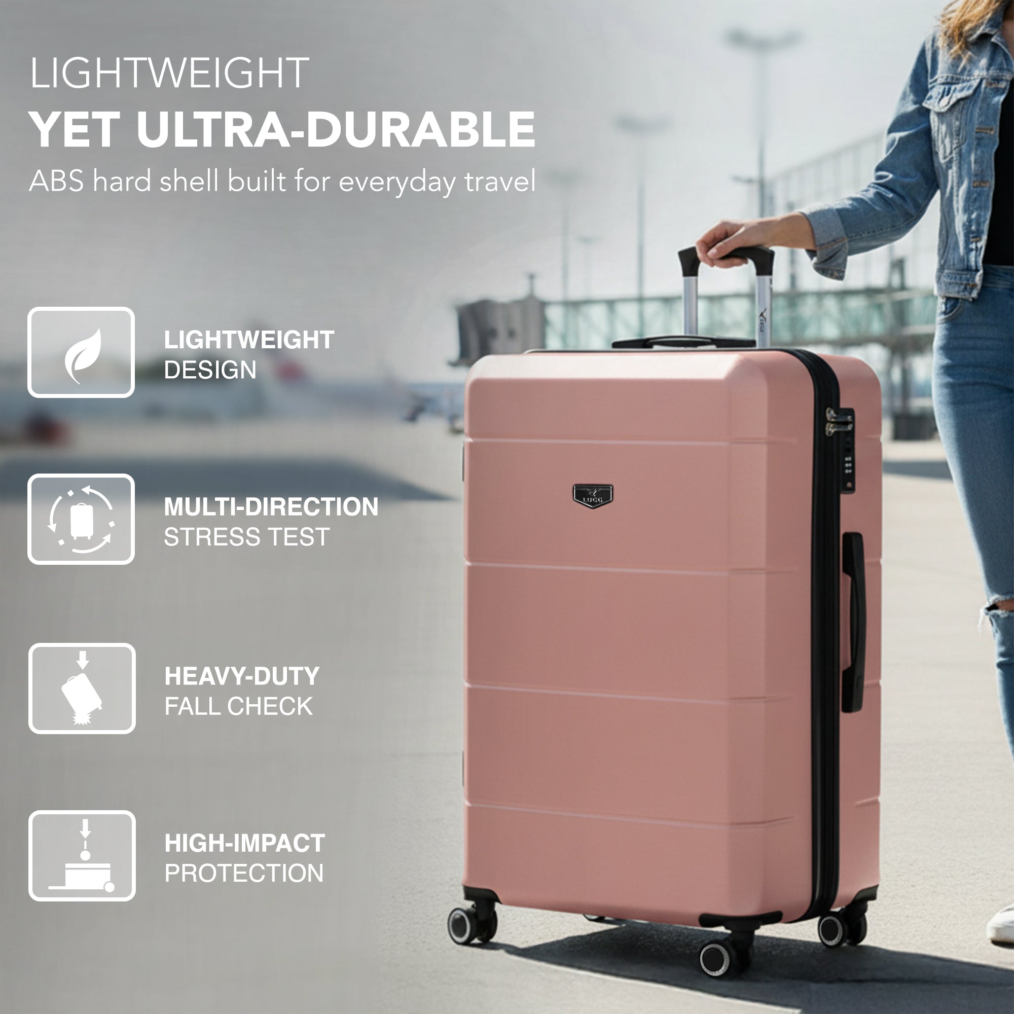 Jetset 32" Large Suitcase – Lightweight Hard Shell Luggage with TSA Lock – Water-Resistant ABS Spinner Suitcase – 4 Wheels – 86x58x31cm Travel Bag - Rose Gold