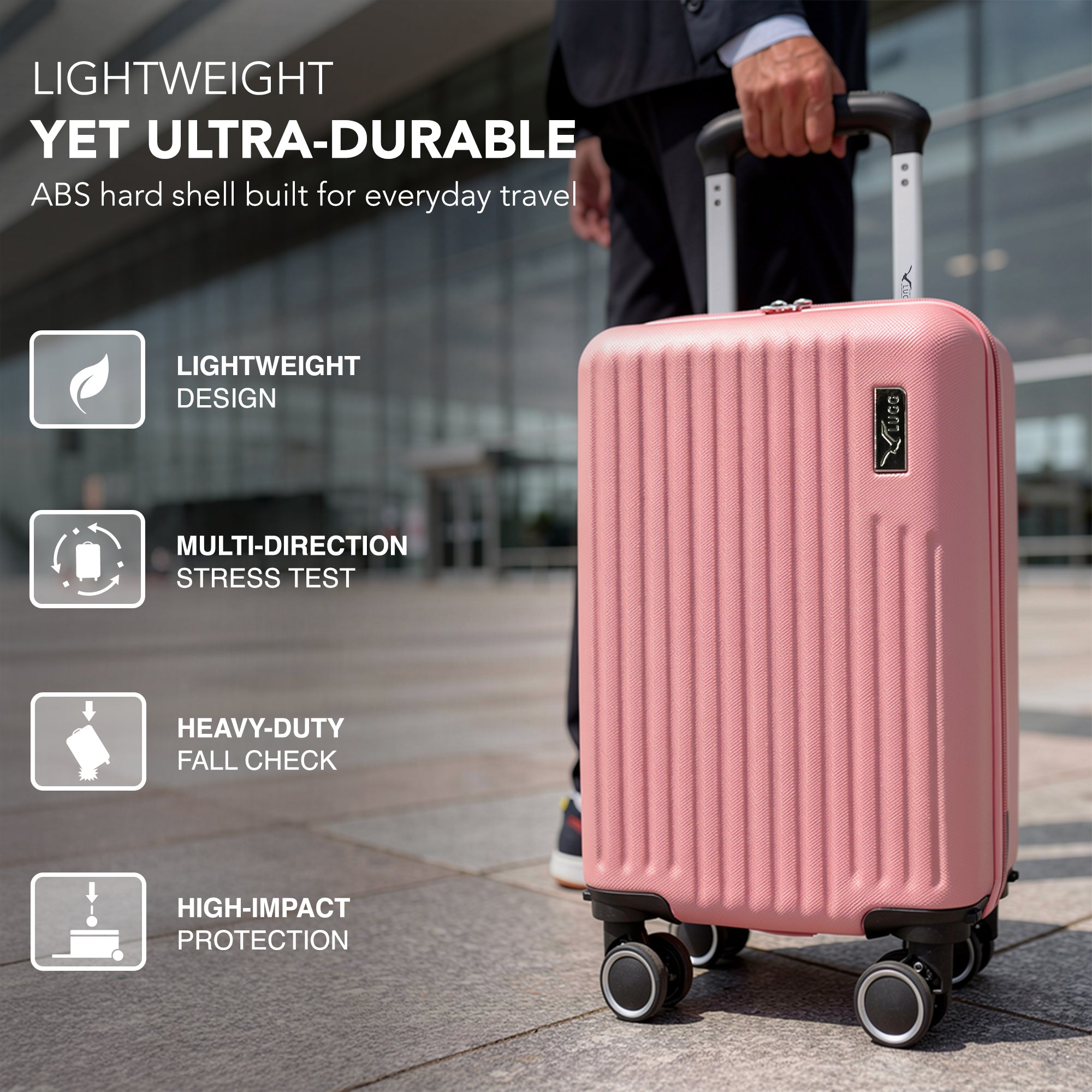 LUGG 40cm Vacay Suitcase ABS Luggage, Aluminium Trolley Handle, 360° Spinner Wheels, Water-Resistant & Durable Material - Airline Compatible (40 x 30 x 20cm)- Clay