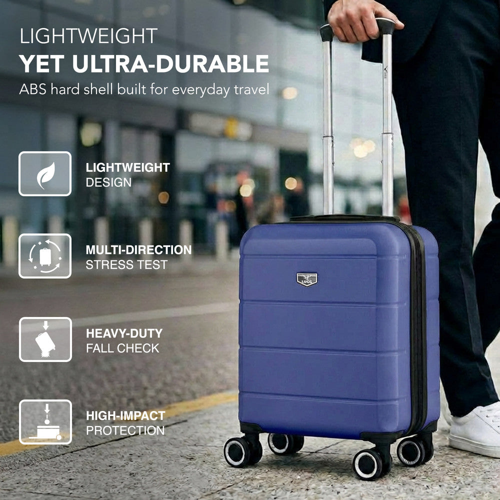LUGG Jetset 15 Inch ABS Shell Protection Water Resistant & Safe Locking System Easyjet Free Under Seat Luggage (45x33x20cm) - Midnight Blue
