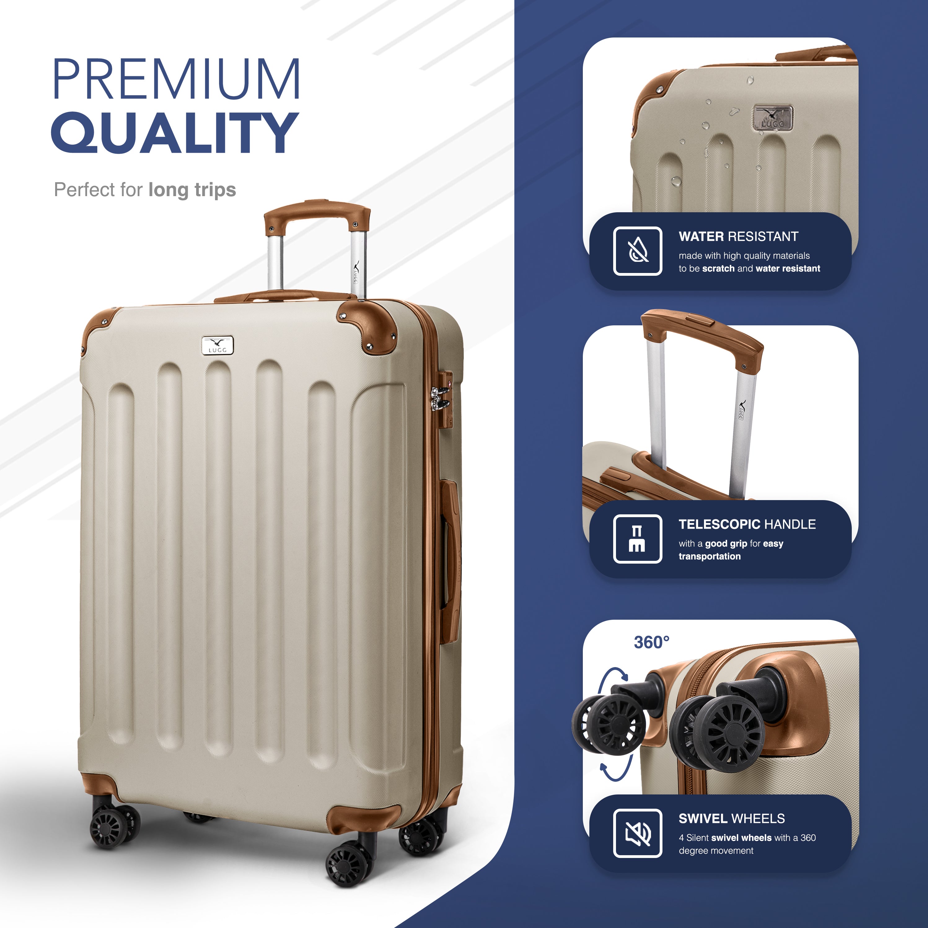 LUGG Skywander 28” Lightweight Luggage - 75cm x 49cm x 29cm - Strong & Lightweight with Secure TSA Lock, Smooth 360° Wheels & Resilient Handle- Cream & Brown