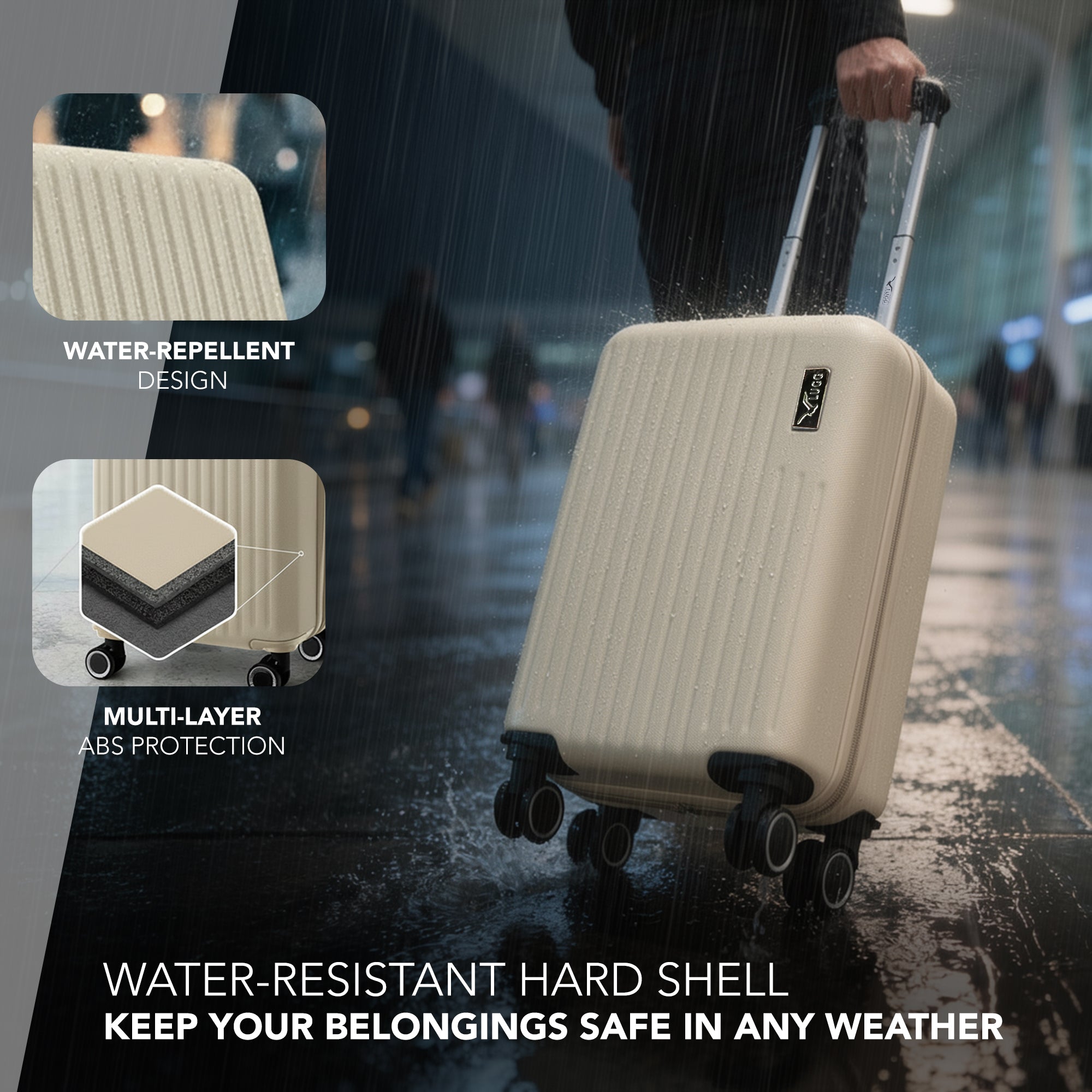 LUGG 40cm Vacay Suitcase ABS Luggage, Aluminium Trolley Handle, 360° Spinner Wheels, Water-Resistant & Durable Material - Airline Compatible (40 x 30 x 20cm)- Earth