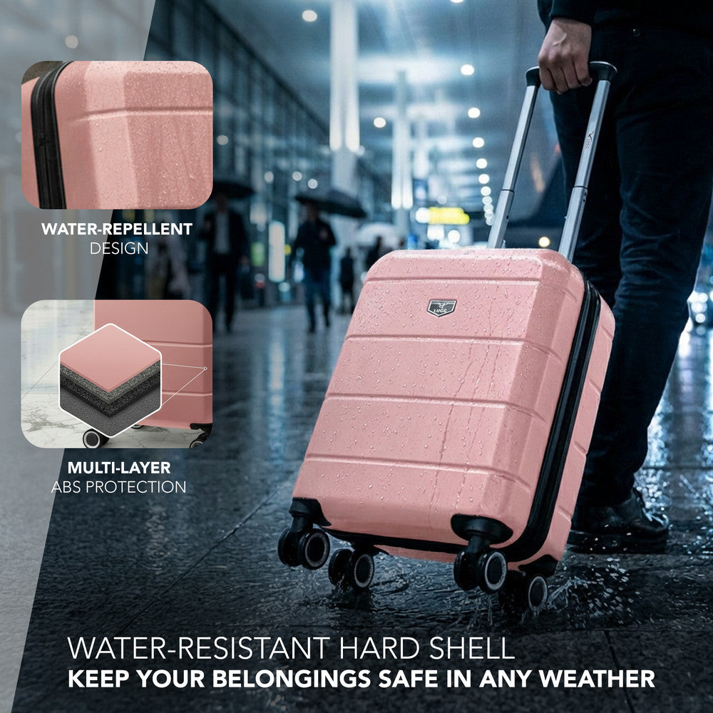 LUGG Jetset 15 Inch ABS Shell Protection Water Resistant & Safe Locking System Easyjet Free Under Seat Luggage (45x33x20cm) - Rose Gold