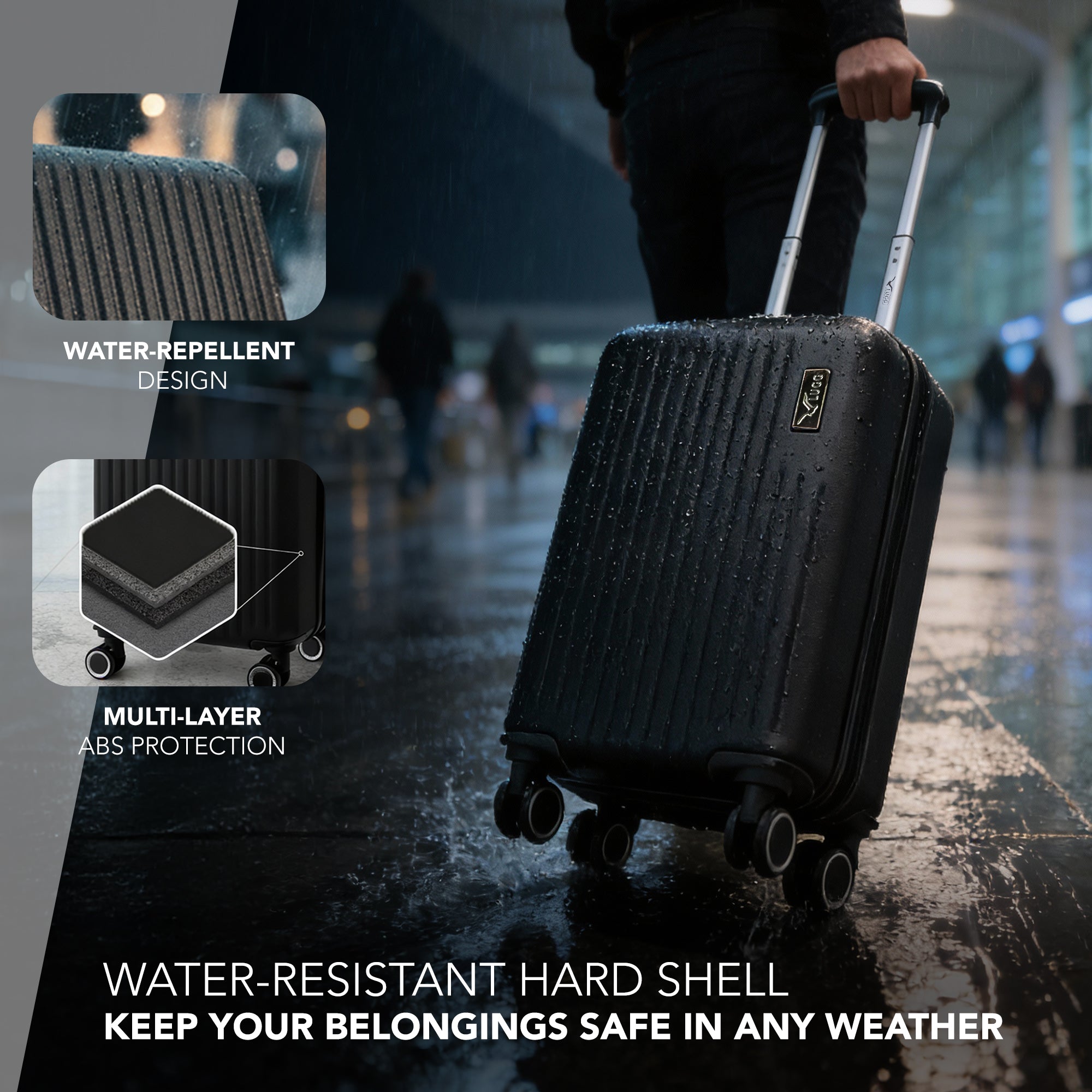 LUGG 40cm Vacay Suitcase ABS Luggage, Aluminium Trolley Handle, 360° Spinner Wheels, Water-Resistant & Durable Material - Airline Compatible (40 x 30 x 20cm)- Shadow