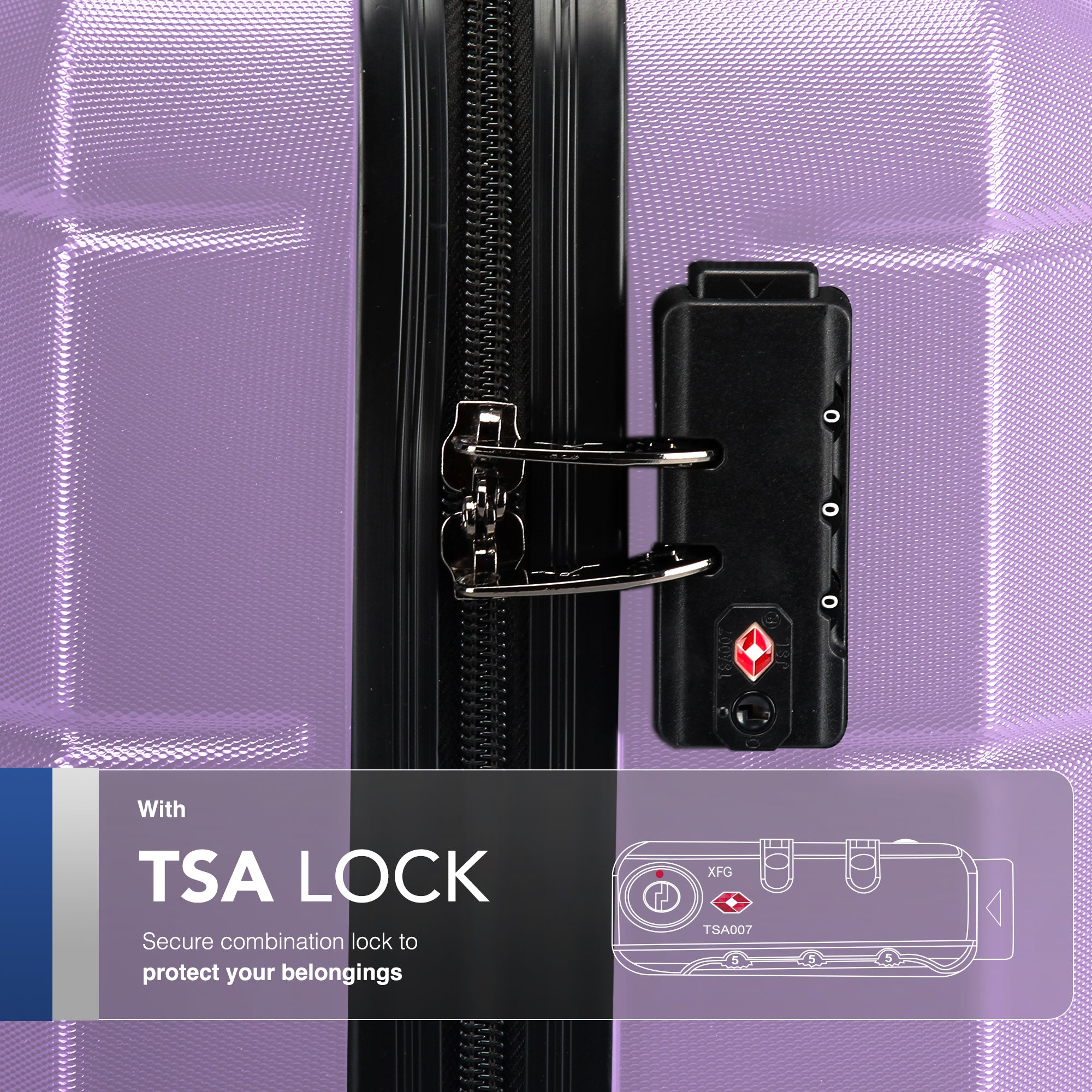 LUGG Jetset 15 Inch ABS Shell Protection Water Resistant & Safe Locking System Easyjet Free Under Seat Luggage (45x33x20cm) - Lavender