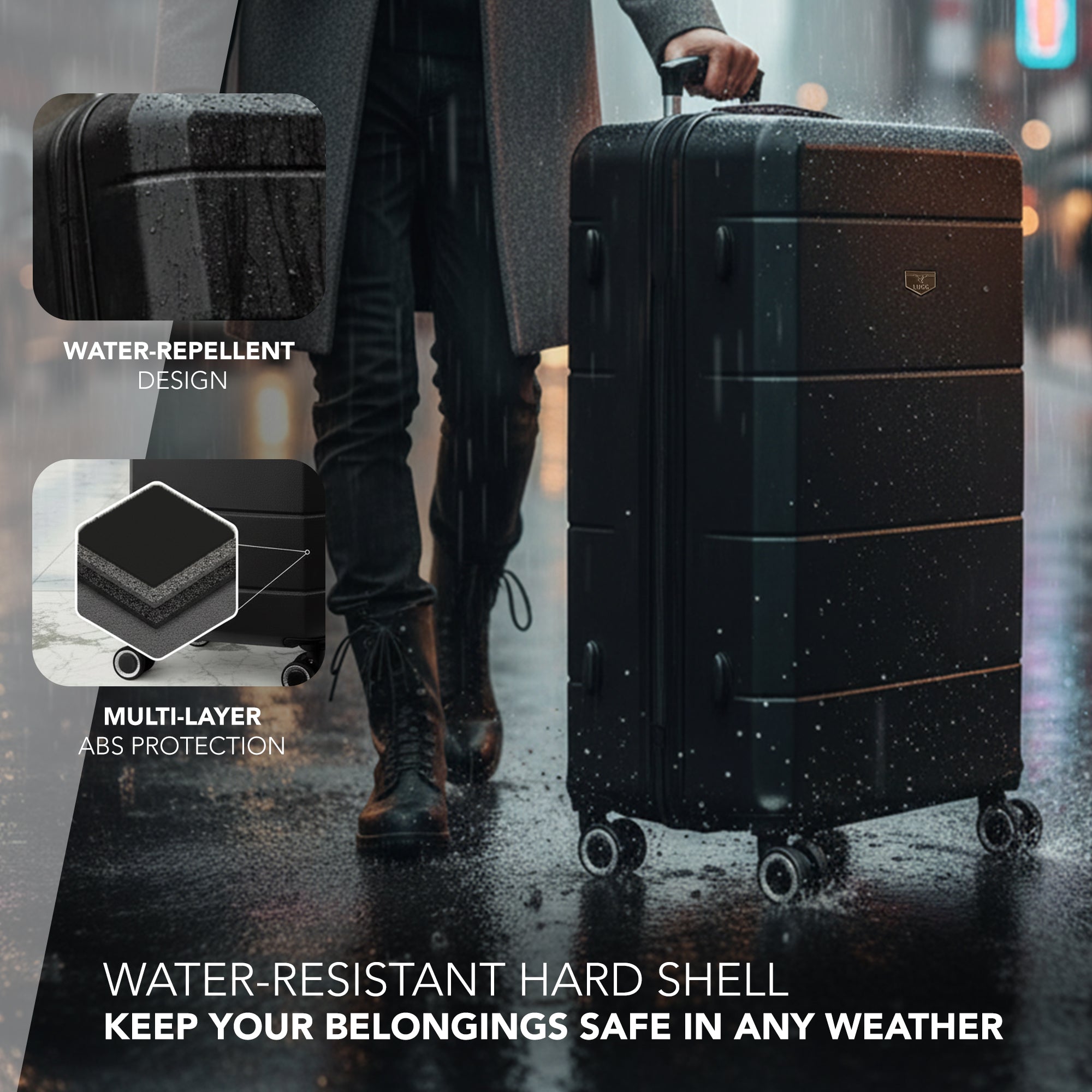 Jetset 32" Large Suitcase – Lightweight Hard Shell Luggage with TSA Lock – Water-Resistant ABS Spinner Suitcase – 4 Wheels – 86x58x31cm Travel Bag - Black