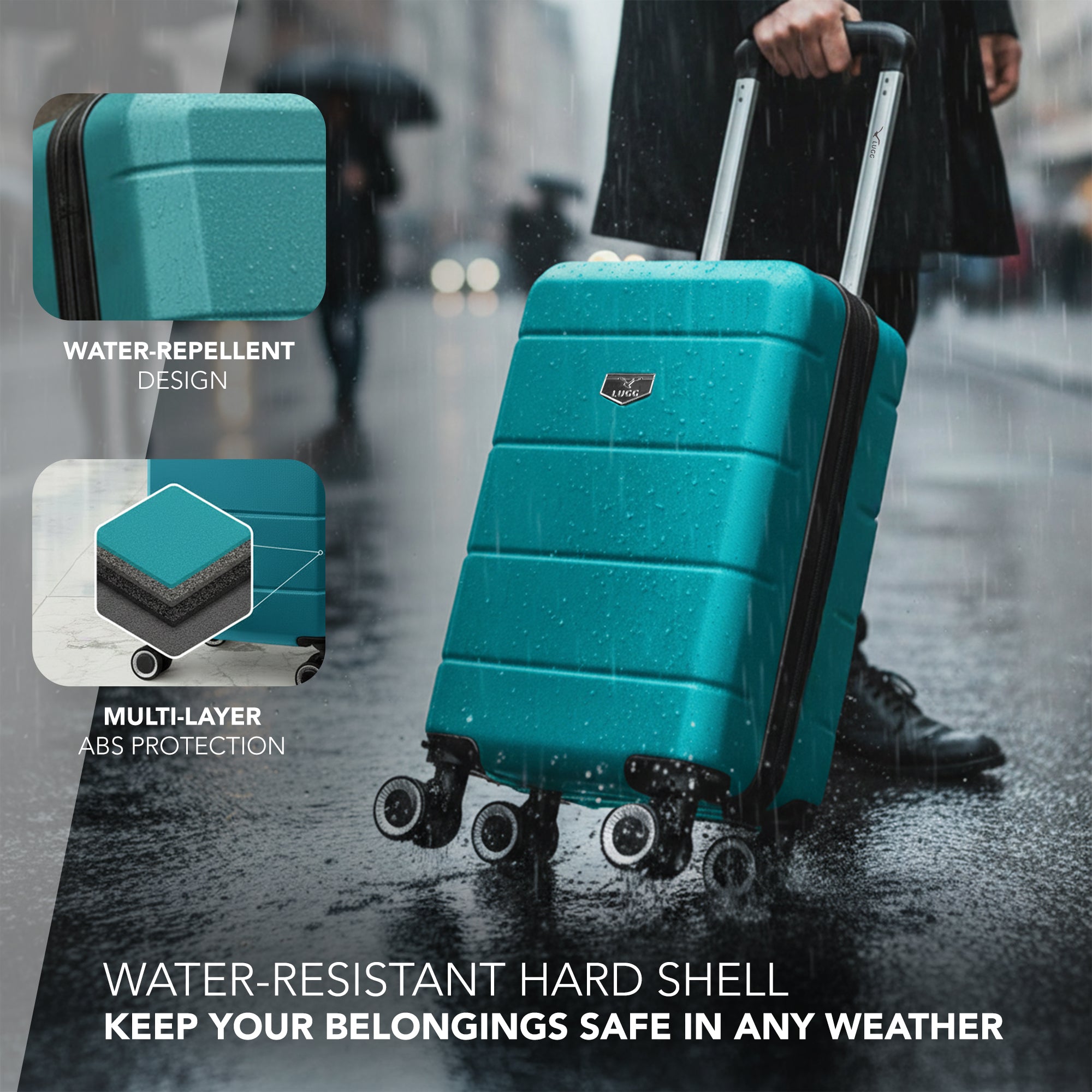 LUGG - Jetset 40cm Suitcase - 40x25x20cm- Ryanair Compatible - Underseat Size - Hard Shell ABS - Spinner & Removable Wheels - Lightweight Travel Luggage- Teal
