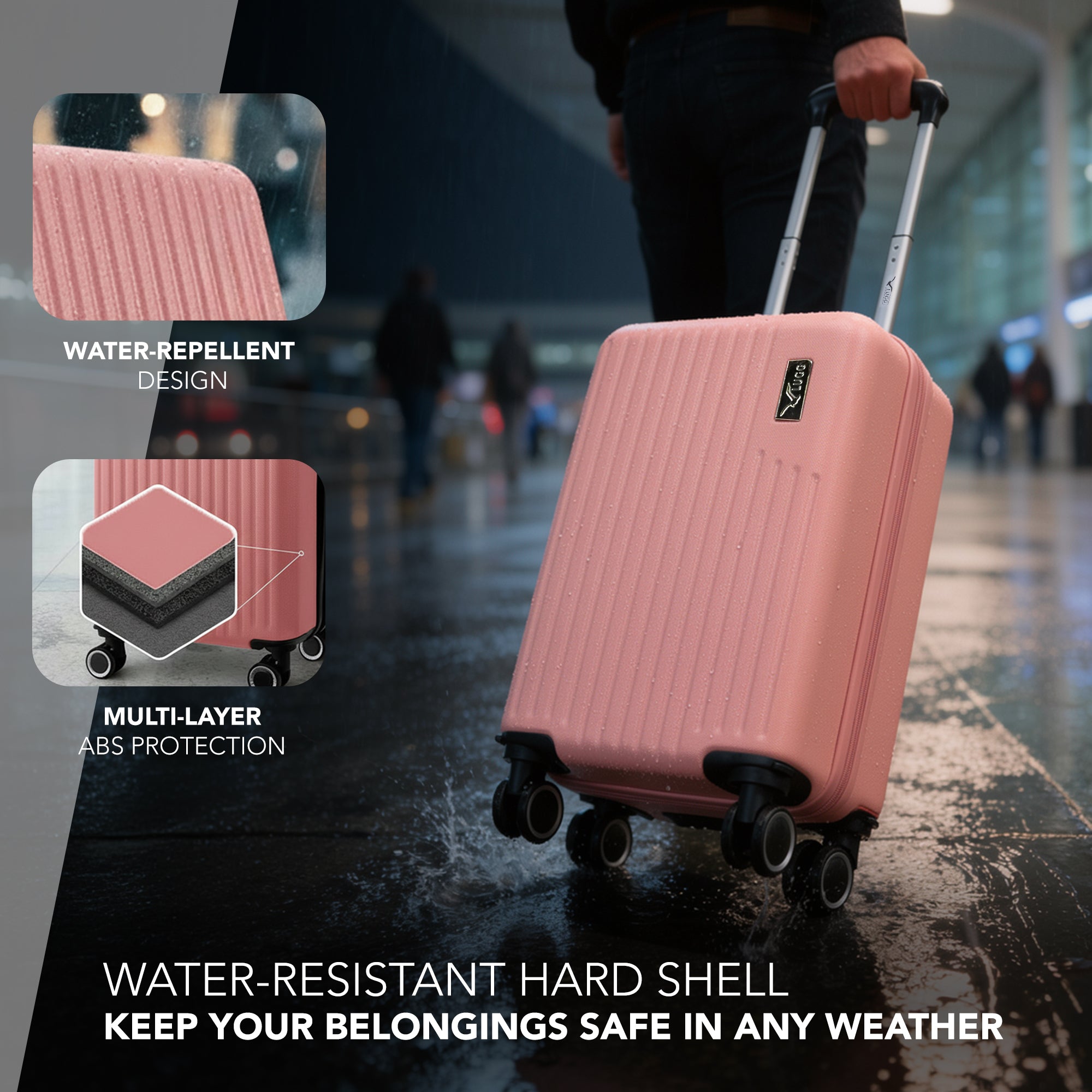 LUGG 40cm Vacay Suitcase ABS Luggage, Aluminium Trolley Handle, 360° Spinner Wheels, Water-Resistant & Durable Material - Airline Compatible (40 x 30 x 20cm)- Clay