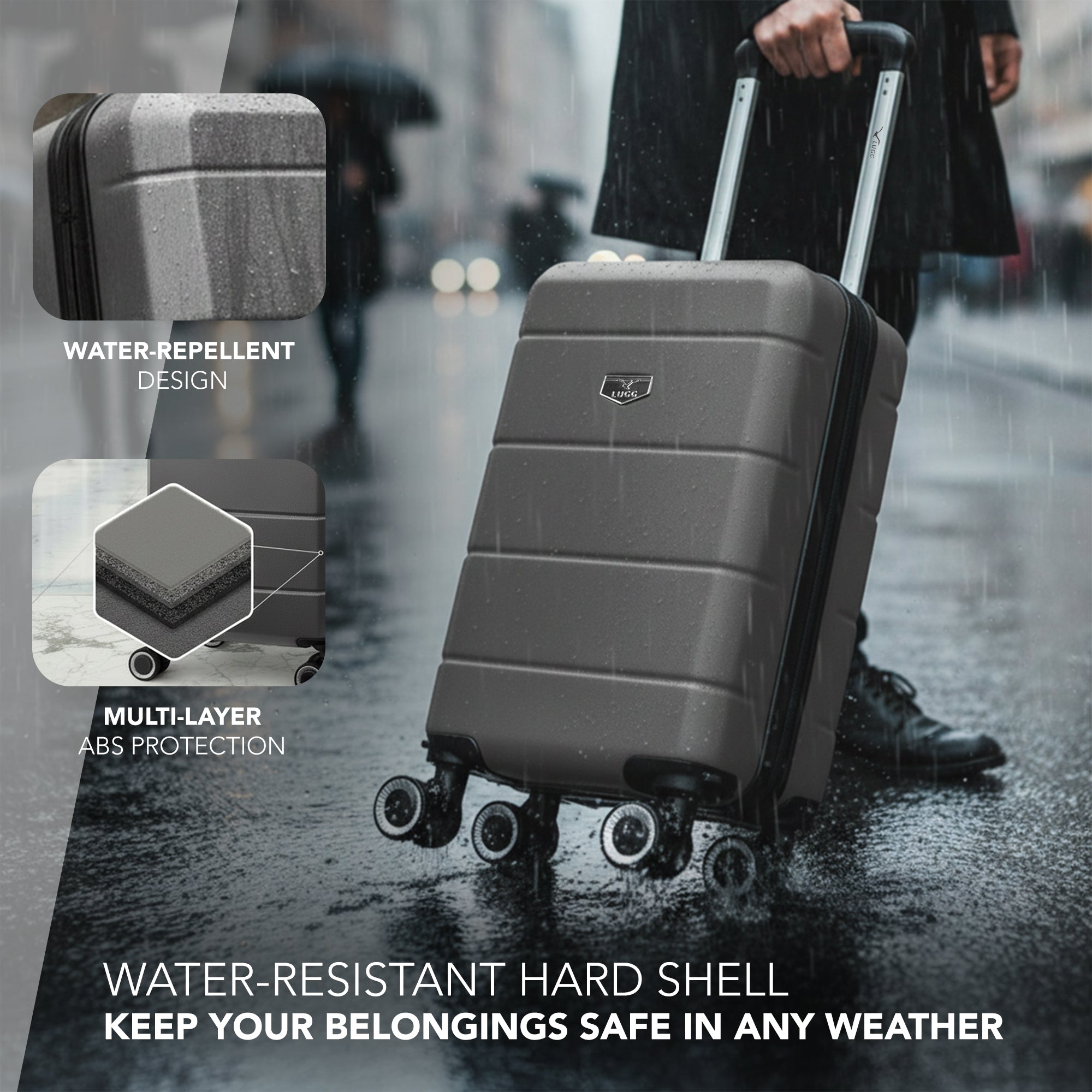 LUGG - Jetset 40cm Suitcase - 40x30x20cm- Ryanair Compatible - Underseat Size - Hard Shell ABS - Spinner & Removable Wheels - Lightweight Travel Luggage- Gunmetal