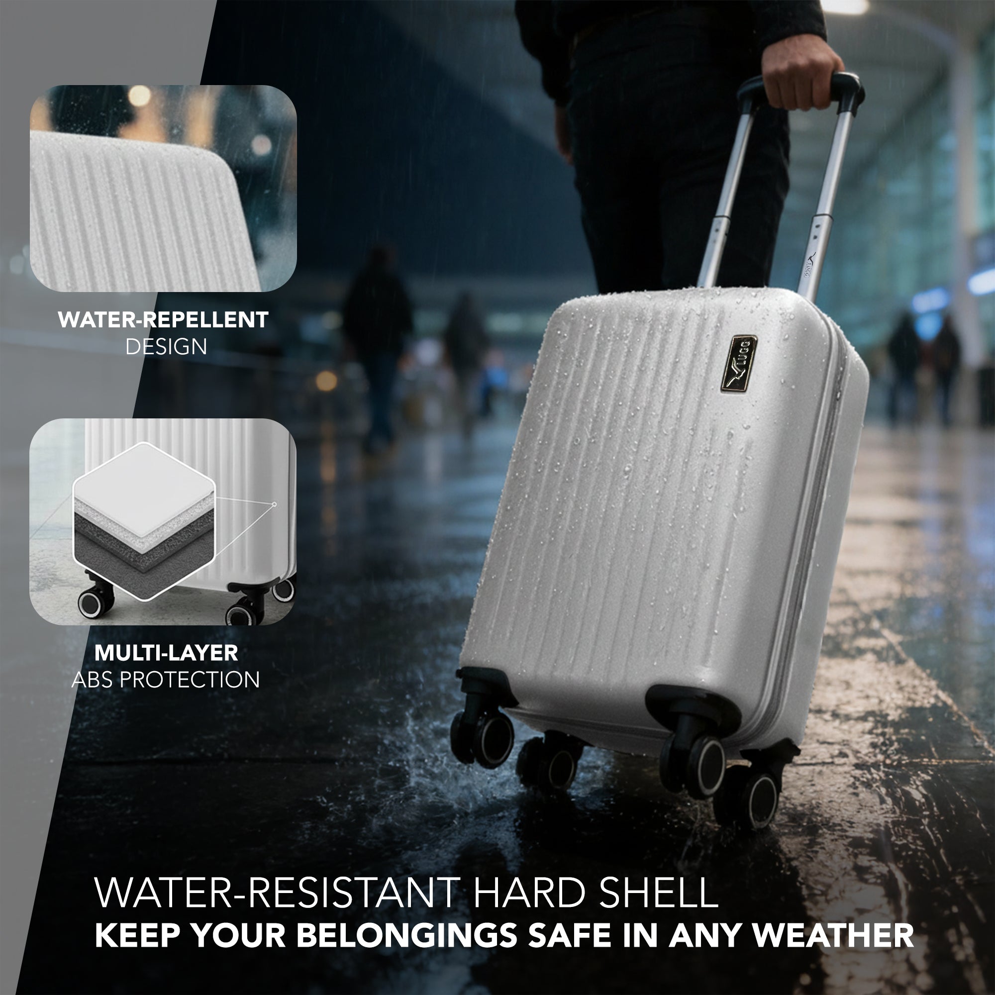 LUGG 40cm Vacay Suitcase ABS Luggage, Aluminium Trolley Handle, 360° Spinner Wheels, Water-Resistant & Durable Material - Airline Compatible (40 x 30 x 20cm)- Pearl
