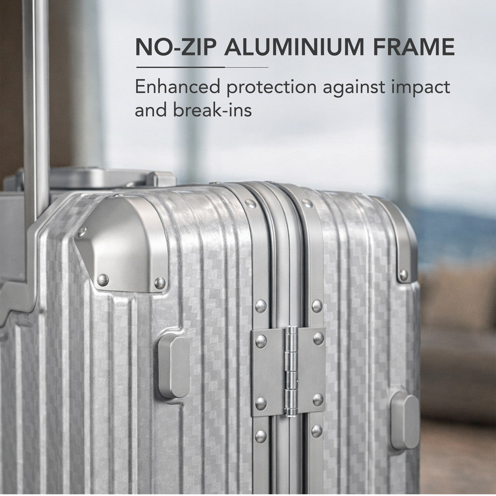 LUGG 24" Hard Shell Trolley Suitcase Aluminium TSA Lock Metallic Silver 65x45x26.5cm