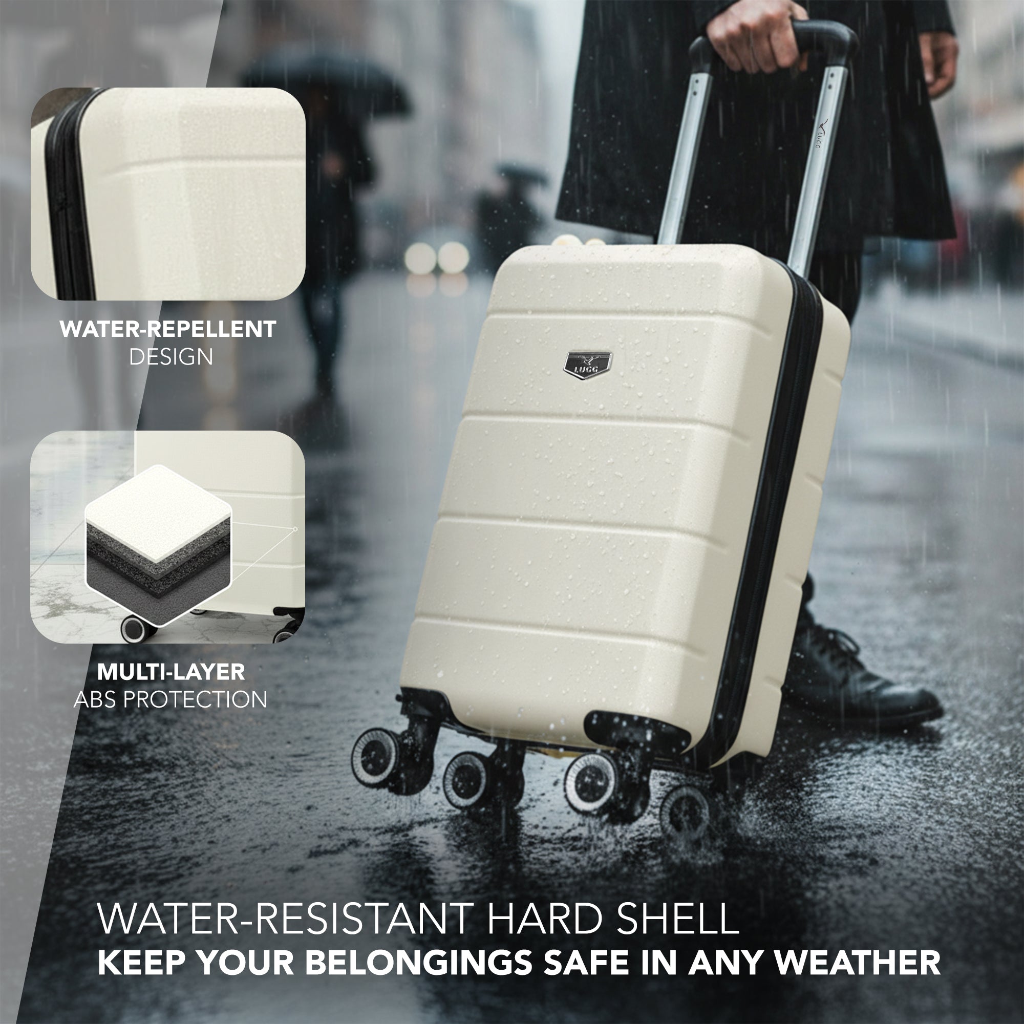 LUGG - Jetset 40cm Suitcase - 40x25x20cm- Ryanair Compatible - Underseat Size - Hard Shell ABS - Spinner & Removable Wheels - Lightweight Travel Luggage- Ivory