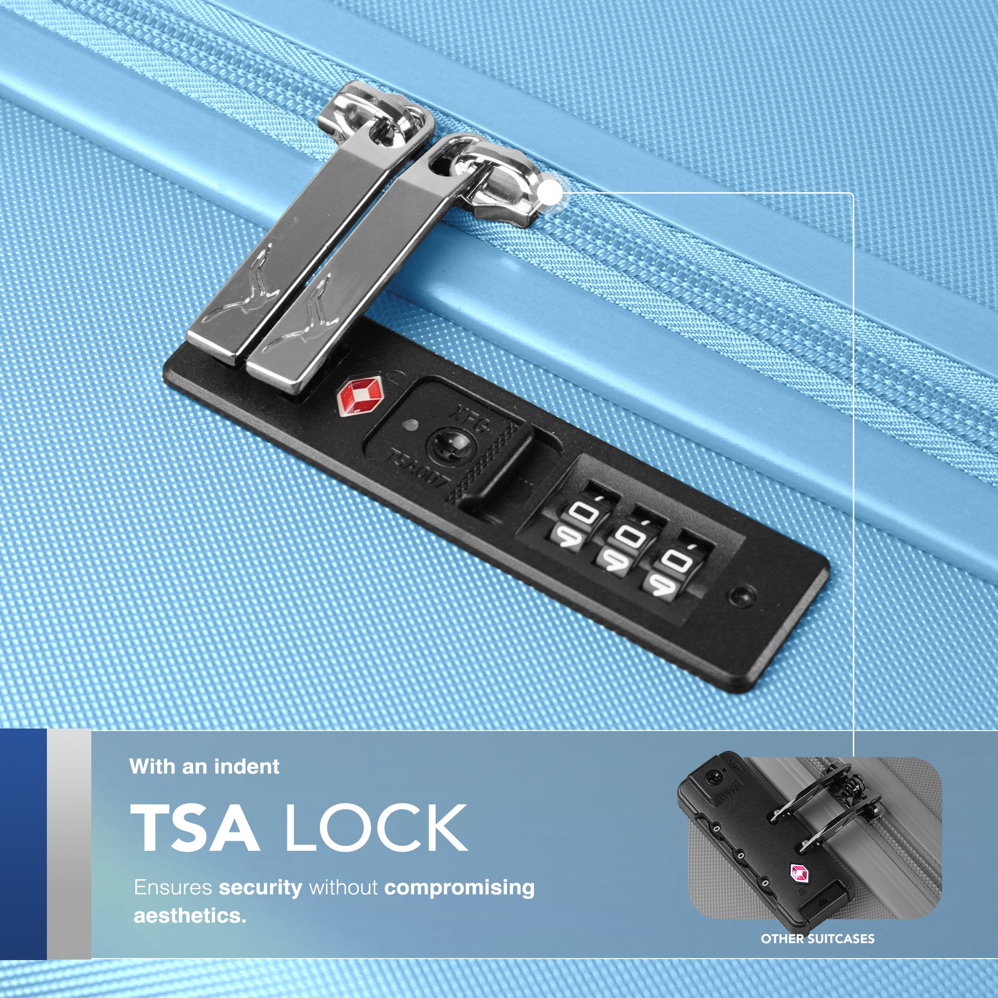 Vacay 20” Suitcase ABS Luggage with TSA Indent Lock, Aluminium Trolley Handle, 360° Spinner Wheels - Airline Compatible (55 x 35 x 23cm) - Sky Blue