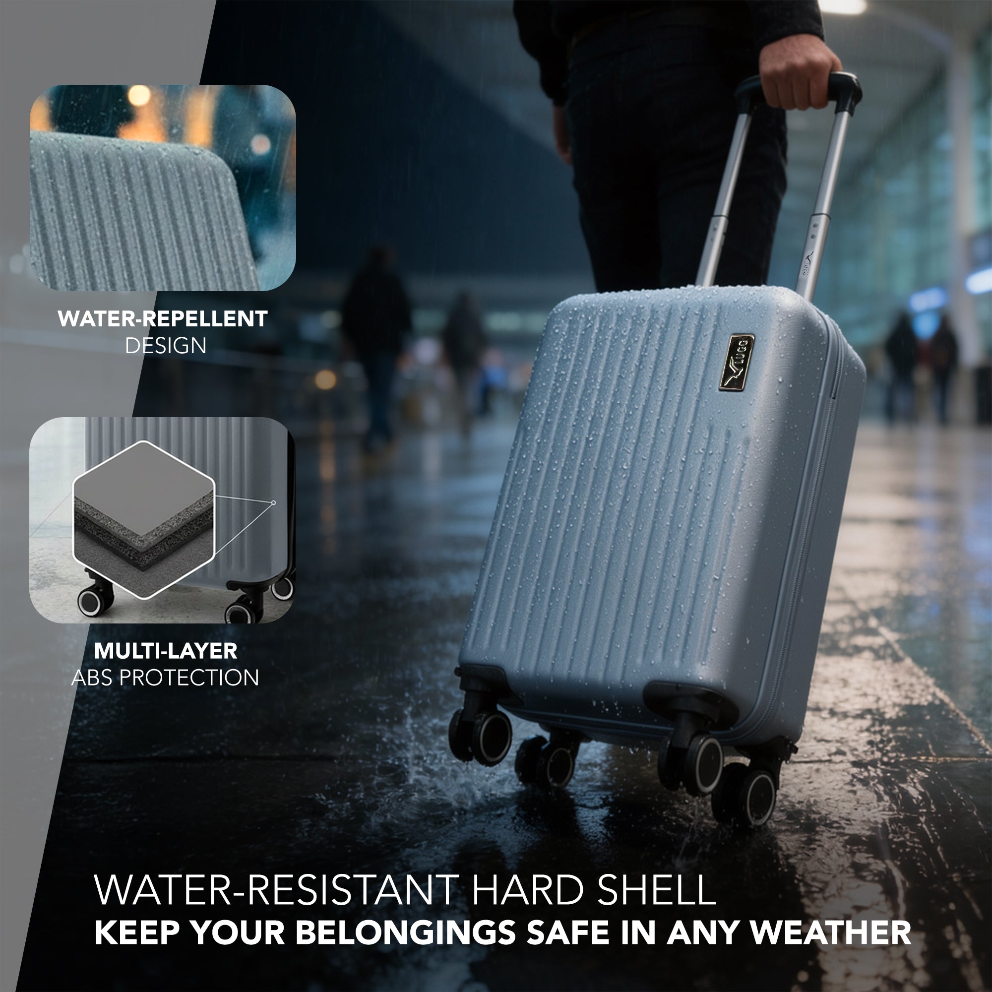 LUGG 40cm Vacay Suitcase ABS Luggage, Aluminium Trolley Handle, 360° Spinner Wheels, Water-Resistant & Durable Material - Airline Compatible (40 x 30 x 20cm)- Raven