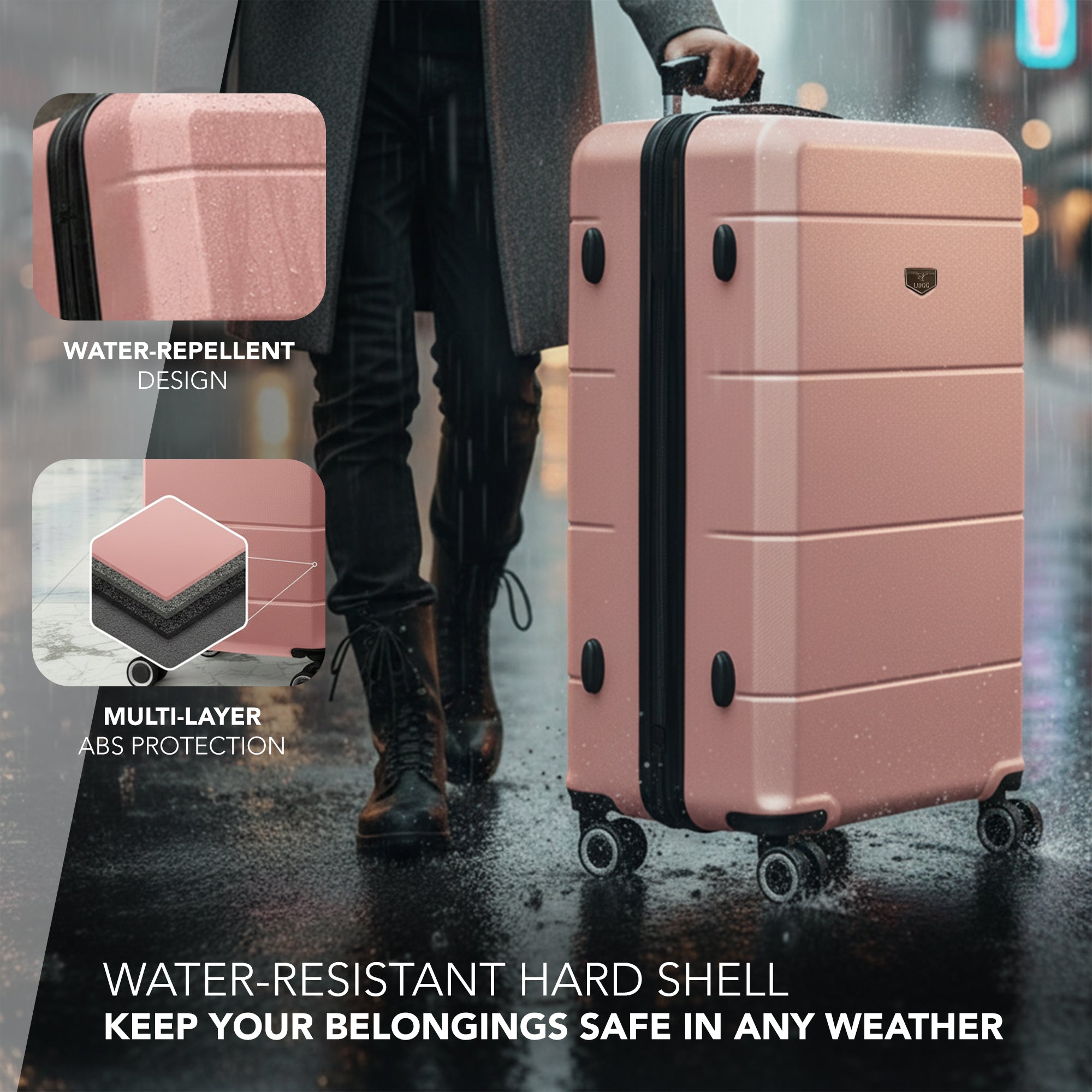 Jetset 32" Large Suitcase – Lightweight Hard Shell Luggage with TSA Lock – Water-Resistant ABS Spinner Suitcase – 4 Wheels – 86x58x31cm Travel Bag - Rose Gold