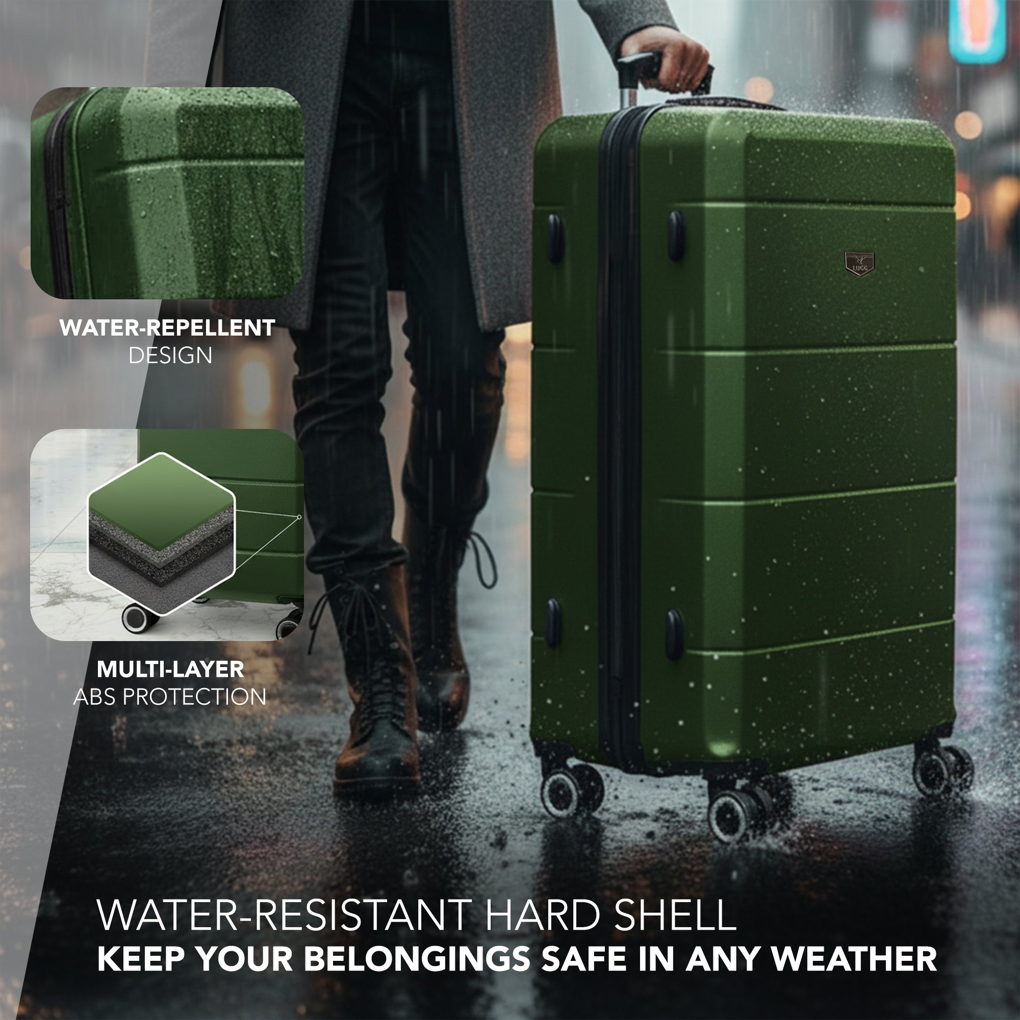 Jetset 32" Large Suitcase – Lightweight Hard Shell Luggage with TSA Lock – Water-Resistant ABS Spinner Suitcase – 4 Wheels – 86x58x31cm Travel Bag - Army Green