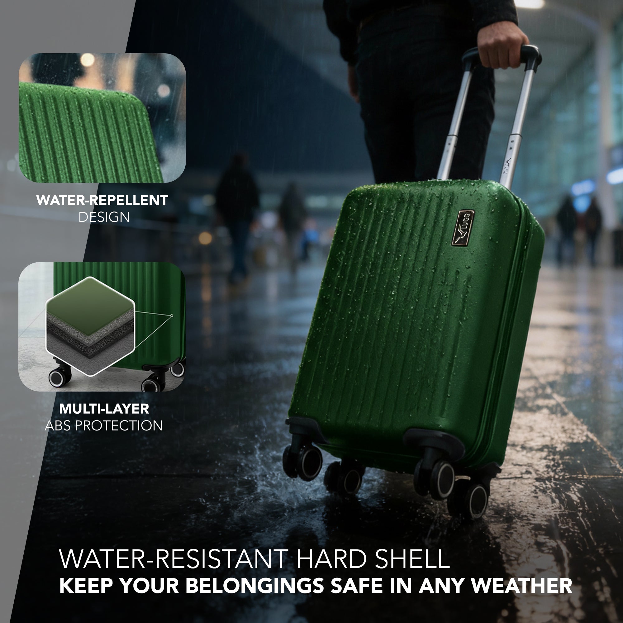 LUGG 40cm Vacay Suitcase ABS Luggage, Aluminium Trolley Handle, 360° Spinner Wheels, Water-Resistant & Durable Material - Airline Compatible (40 x 30 x 20cm)- Forest