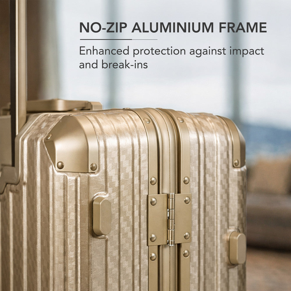 LUGG 24" Hard Shell Trolley Suitcase Aluminium TSA Lock Gold 65x45x26.5cm