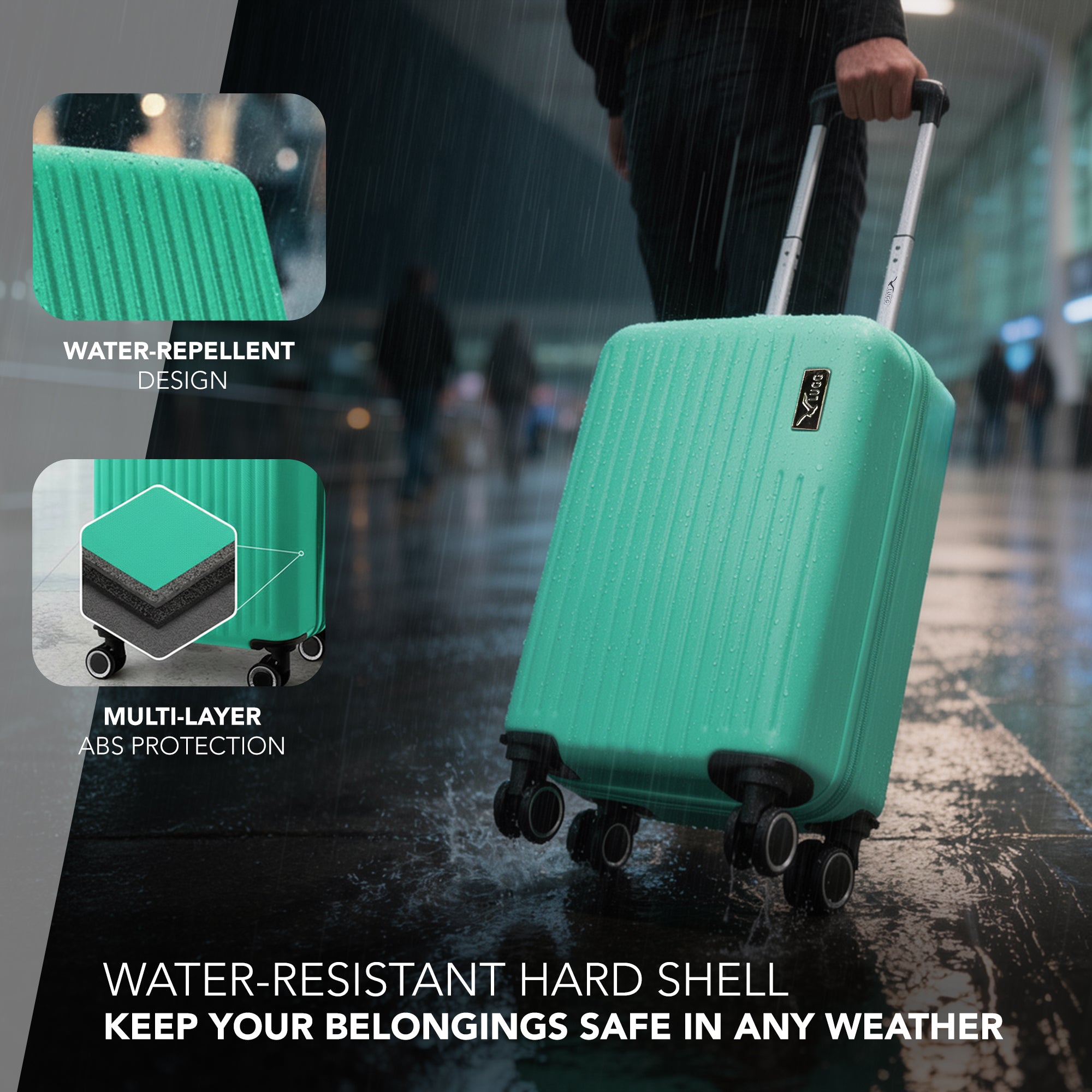 LUGG 40cm Vacay Suitcase ABS Luggage, Aluminium Trolley Handle, 360° Spinner Wheels, Water-Resistant & Durable Material - Airline Compatible (40 x 30x 20 cm)- Mint