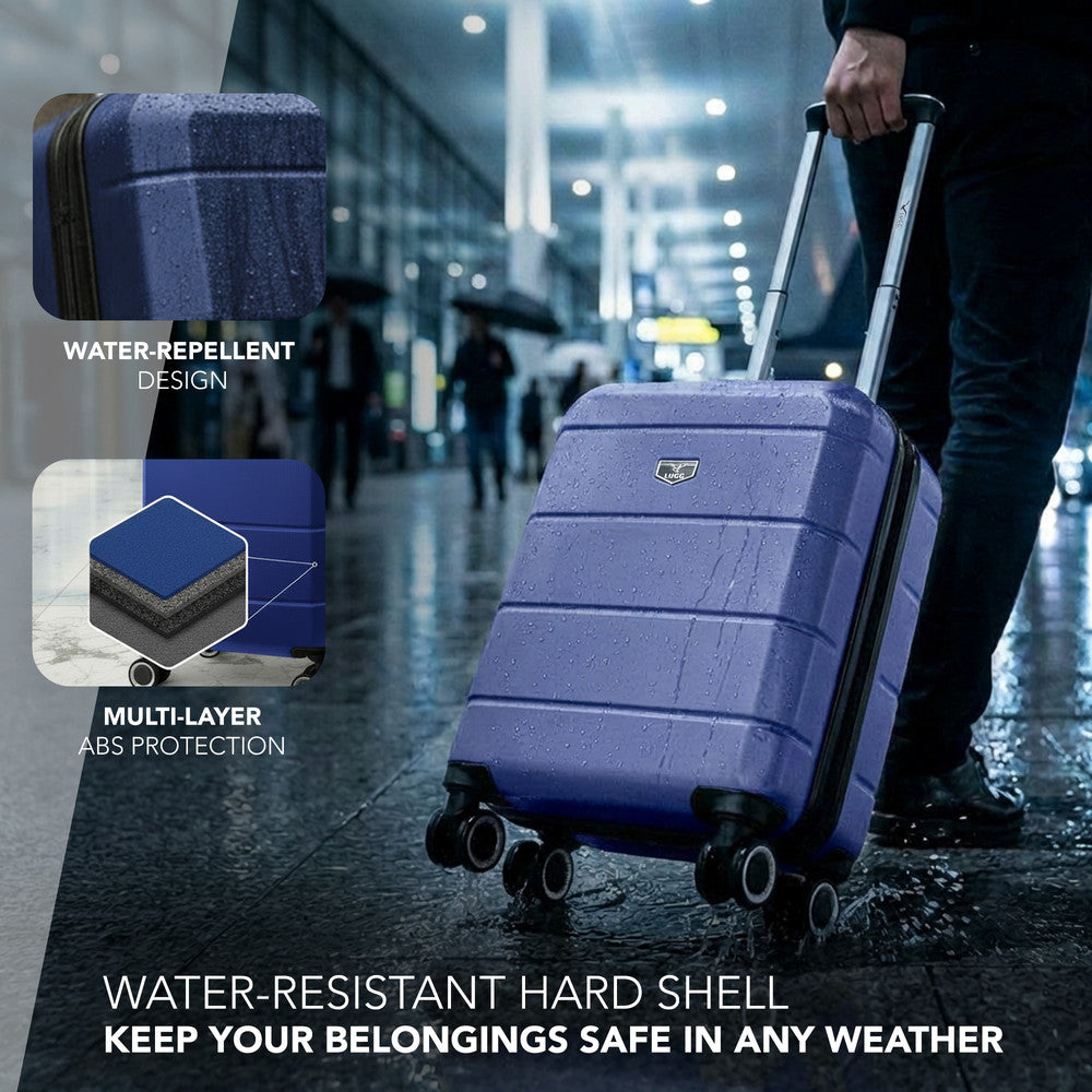 LUGG Jetset 15 Inch ABS Shell Protection Water Resistant & Safe Locking System Easyjet Free Under Seat Luggage (45x33x20cm) - Midnight Blue
