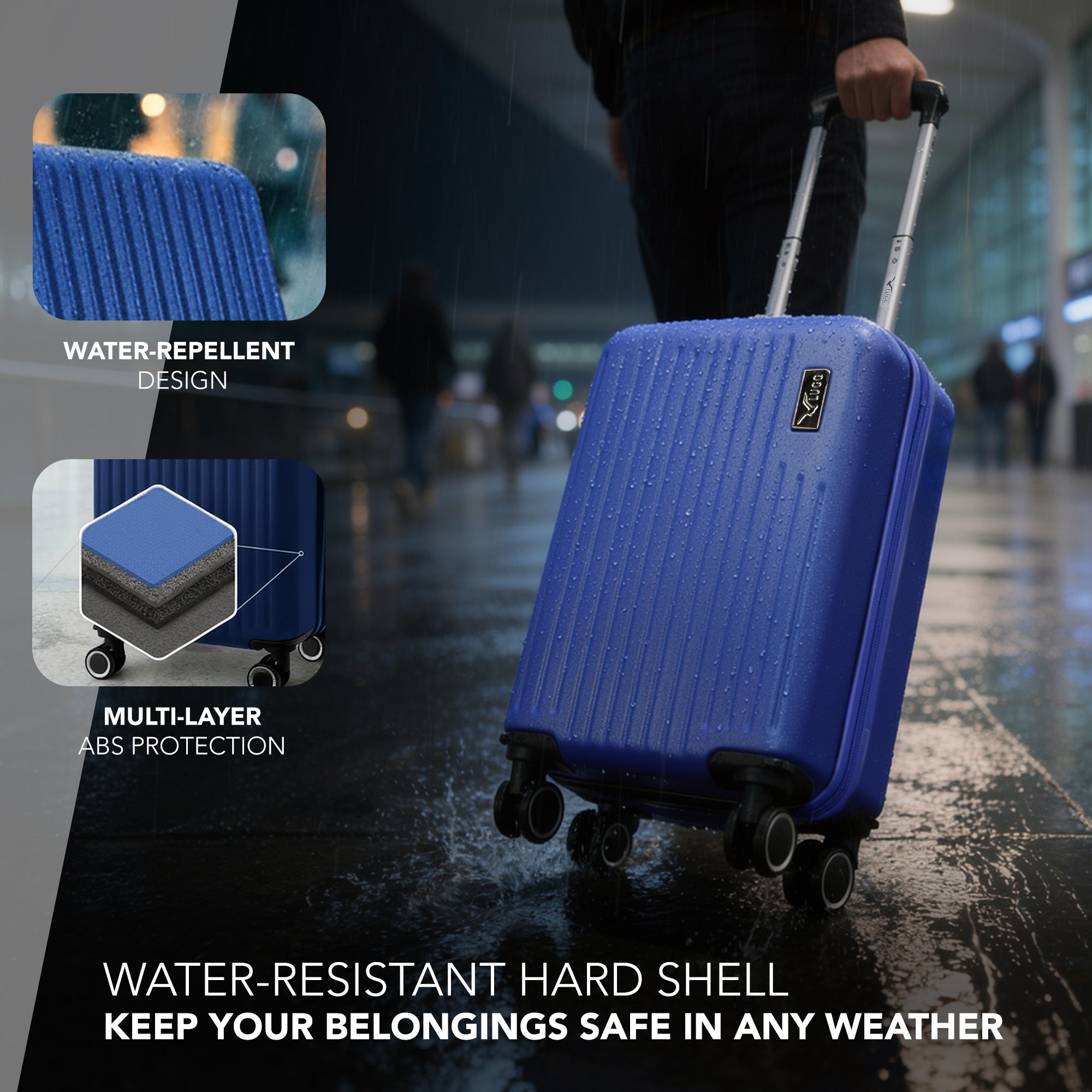 LUGG 40cm Vacay Suitcase ABS Luggage, Aluminium Trolley Handle, 360° Spinner Wheels, Water-Resistant & Durable Material - Airline Compatible (40 x 30 x 20cm)- Dusk