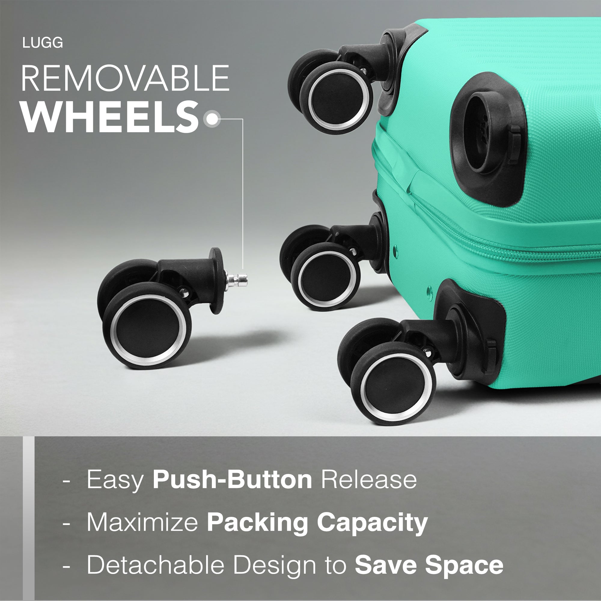 LUGG 40cm Vacay Suitcase ABS Luggage, Aluminium Trolley Handle, 360° Spinner Wheels, Water-Resistant & Durable Material - Airline Compatible (40 x 30x 20 cm)- Mint