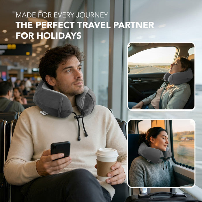 Memory Foam Travel Neck Pillow - Grey