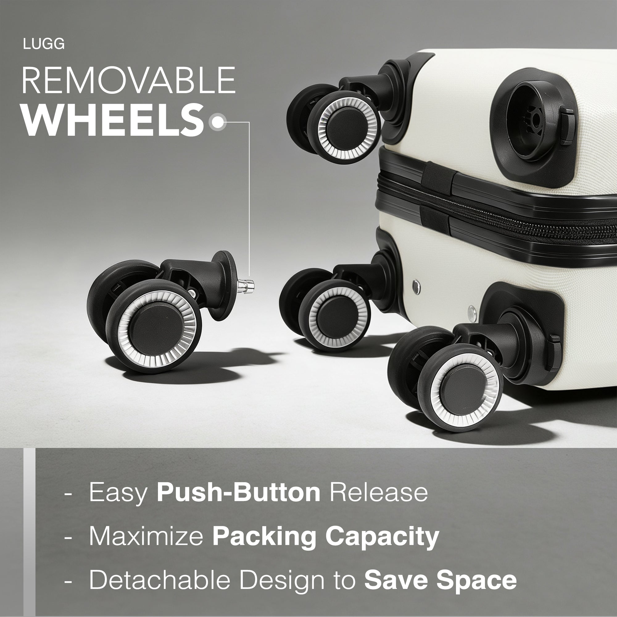 LUGG - Jetset 40cm Suitcase - 40x25x20cm- Ryanair Compatible - Underseat Size - Hard Shell ABS - Spinner & Removable Wheels - Lightweight Travel Luggage- Ivory