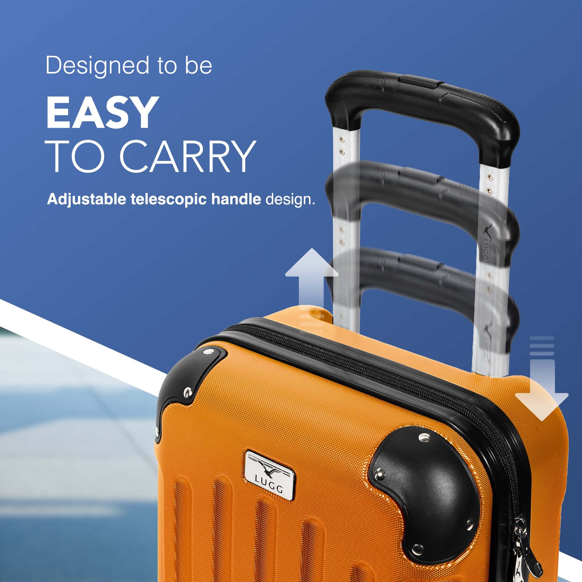 LUGG 40cm Skywander Lightweight Underseat Cabin Bag – Ryanair & EasyJet Approved Carry-On Suitcase, Durable ABS Hard Shell, Smooth Double Spinner Wheels, Water-Resistant & Compact Luggage (40x30x20cm, without wheels) - Orange