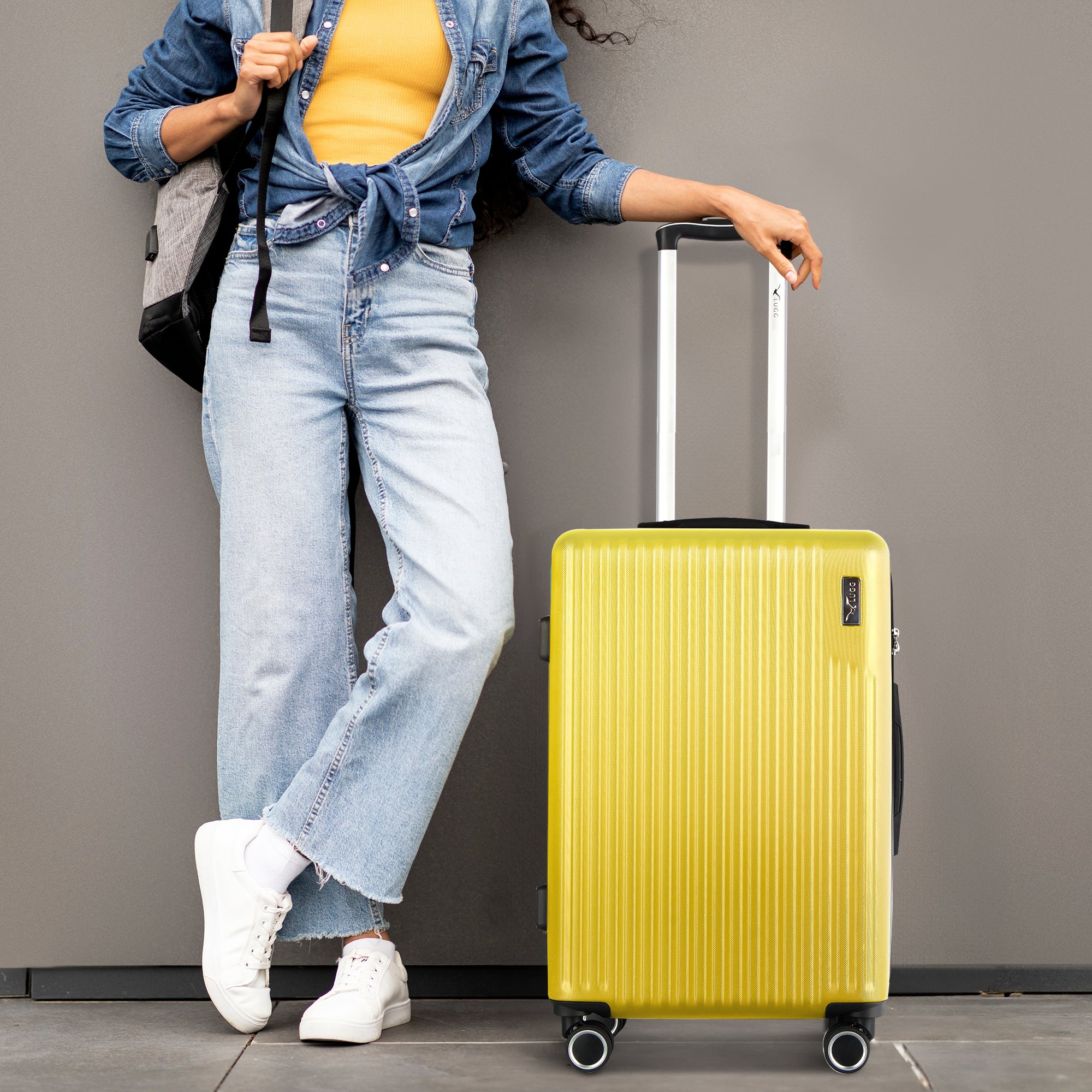 Vacay 20” Suitcase ABS Luggage with TSA Indent Lock, Aluminium Trolley Handle, 360° Spinner Wheels - Airline Compatible (55 x 35 x 23cm) - Citrine (Clearance)