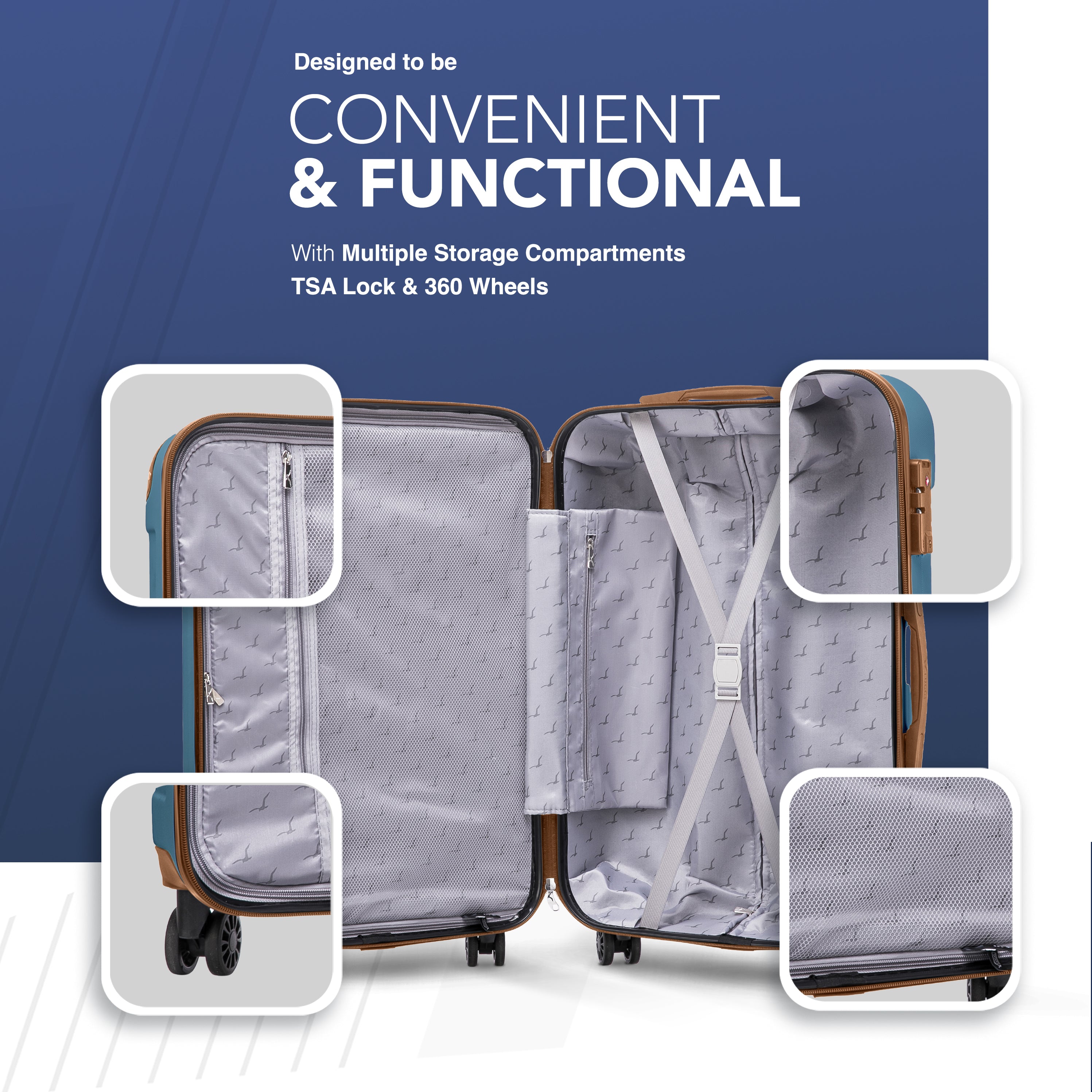 LUGG Skywander 24” Lightweight Underseat Cabin Bag - 67cm x 44cm x 24.5cm – EasyJet Approved Carry-On Suitcase, Durable ABS Hard Shell- Blue & Brown