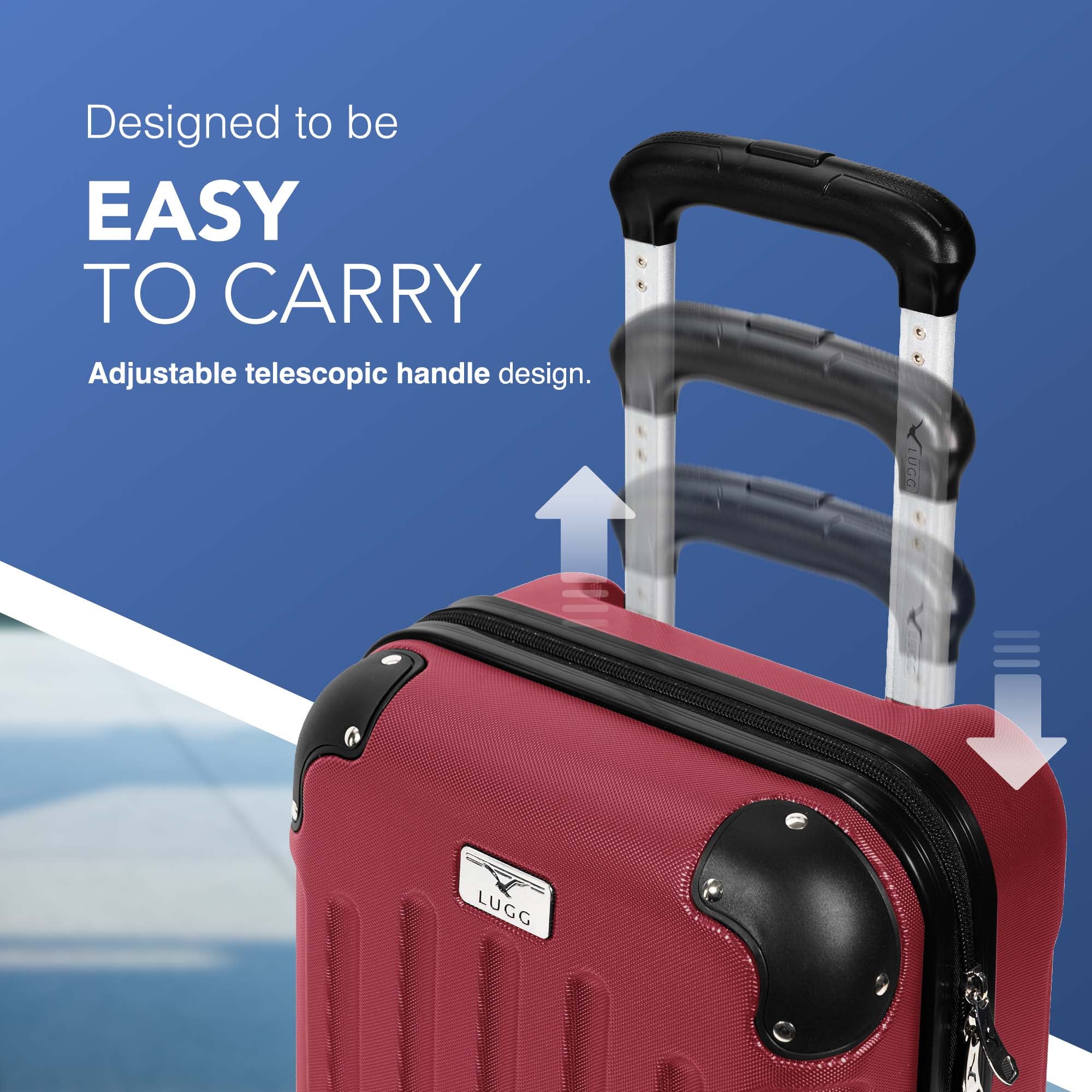 LUGG 40cm Skywander Lightweight Underseat Cabin Bag – Ryanair & EasyJet Approved Carry-On Suitcase, Durable ABS Hard Shell, Smooth Double Spinner Wheels, Water-Resistant & Compact Luggage (40x30x20cm, without wheels) - Burgundy