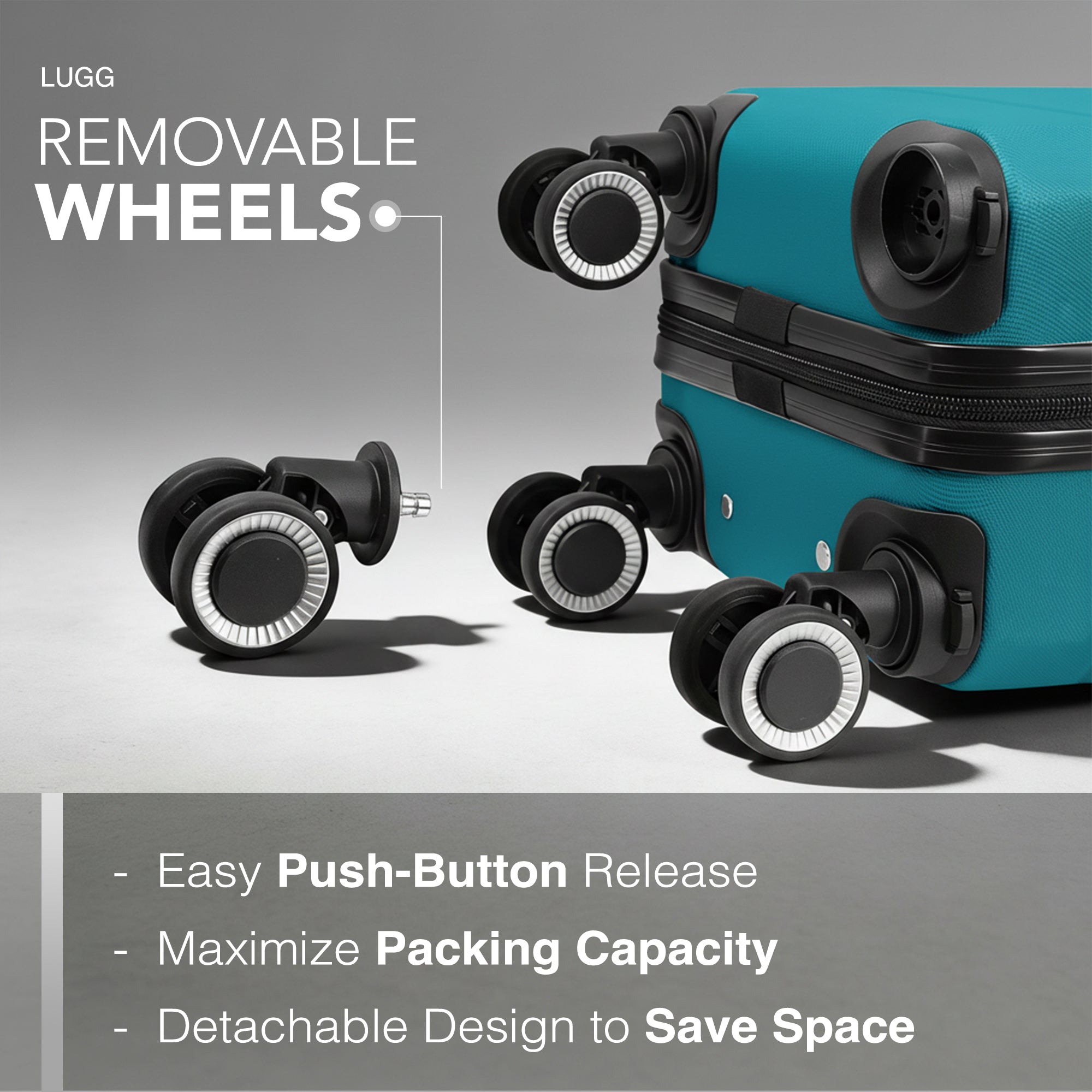 LUGG - Jetset 40cm Suitcase - 40x25x20cm- Ryanair Compatible - Underseat Size - Hard Shell ABS - Spinner & Removable Wheels - Lightweight Travel Luggage- Teal