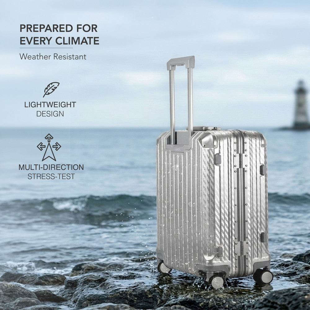 LUGG Solo 20" Hard Shell Suitcase 55x38x22  5yr Warranty Metallic Silver