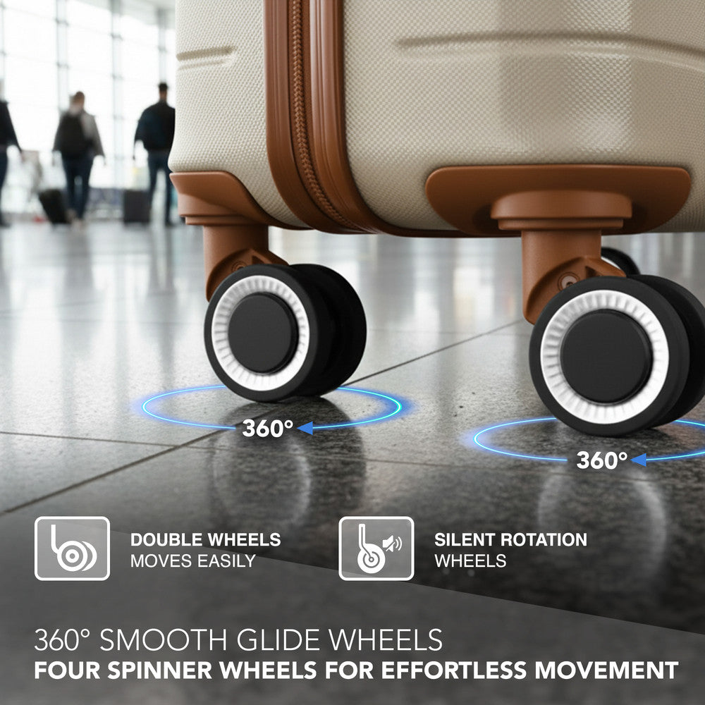 LUGG Jetset 15 Inch ABS Shell Protection Water Resistant & Safe Locking System Easyjet Free Under Seat Luggage (45x33x20cm) - Cream & Brown