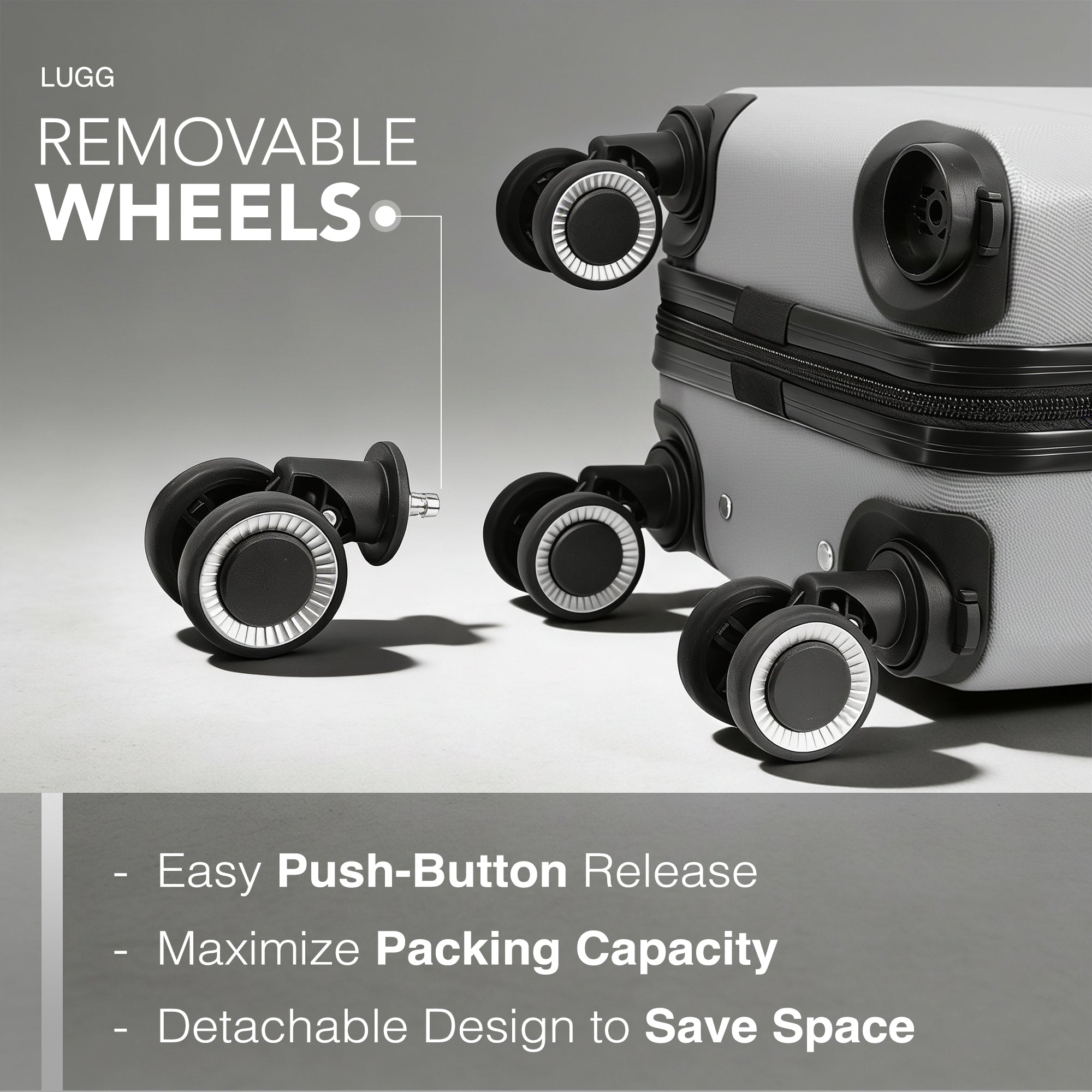 LUGG - Jetset 40cm Suitcase - 40x25x20cm- Ryanair Compatible - Underseat Size - Hard Shell ABS - Spinner & Removable Wheels - Lightweight Travel Luggage- Silver