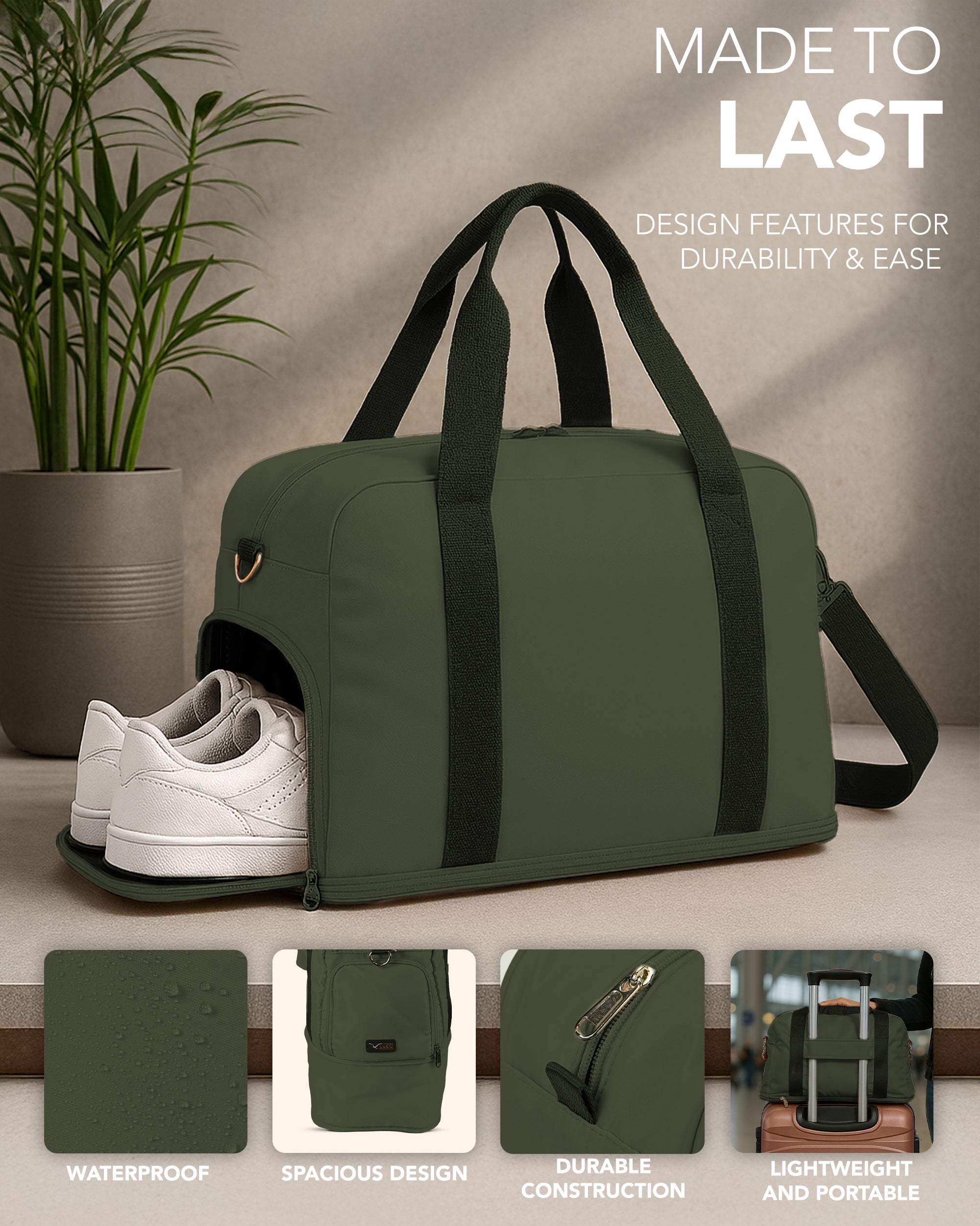 LUGG Duffle & Toiletry Bag Set – Waterproof Travel Bags for Men & Women - Army Green