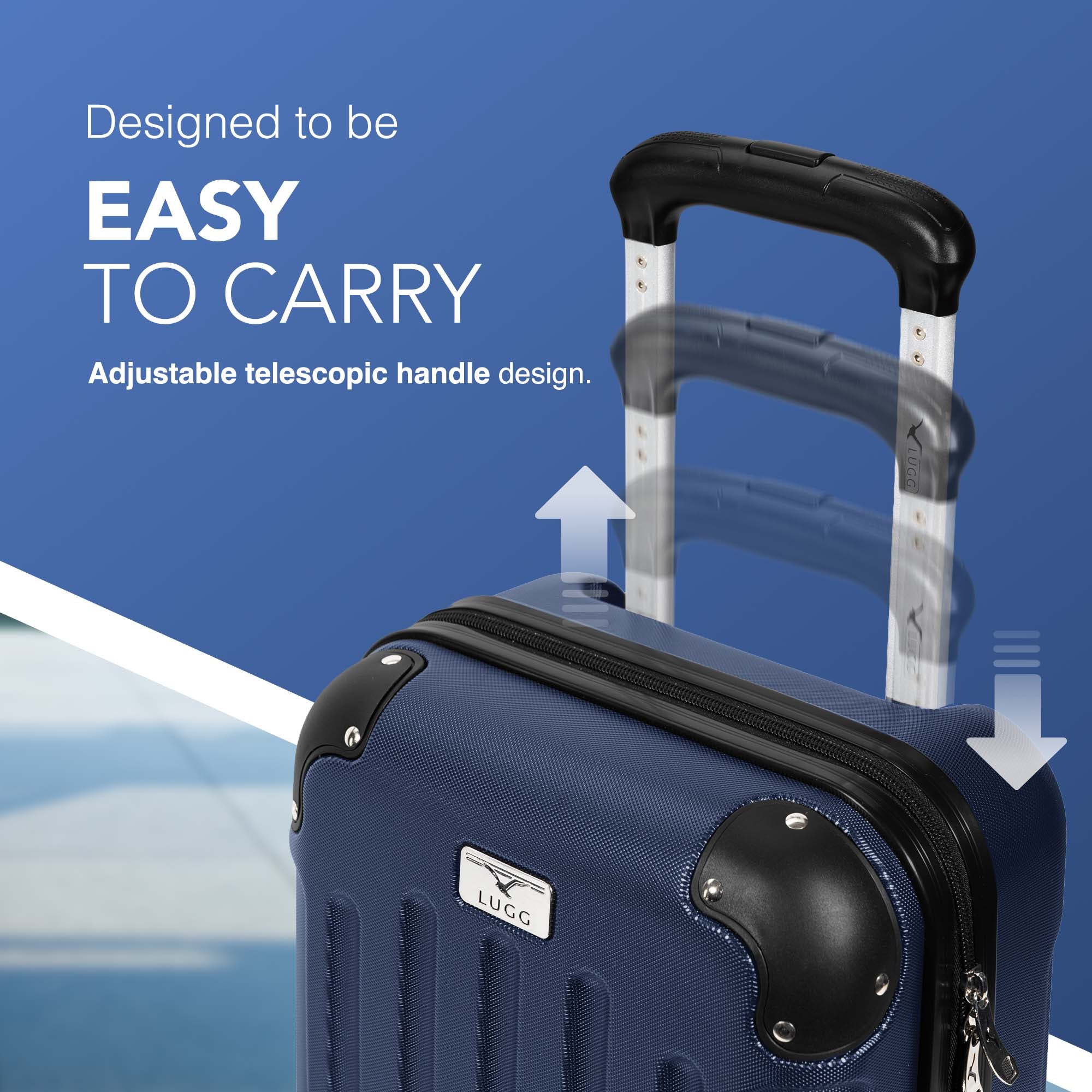 LUGG 40cm Skywander Lightweight Underseat Cabin Bag – Ryanair & EasyJet Approved Carry-On Suitcase, Durable ABS Hard Shell, Smooth Double Spinner Wheels, Water-Resistant & Compact Luggage (40x30x20cm, without wheels) - Midnight Blue