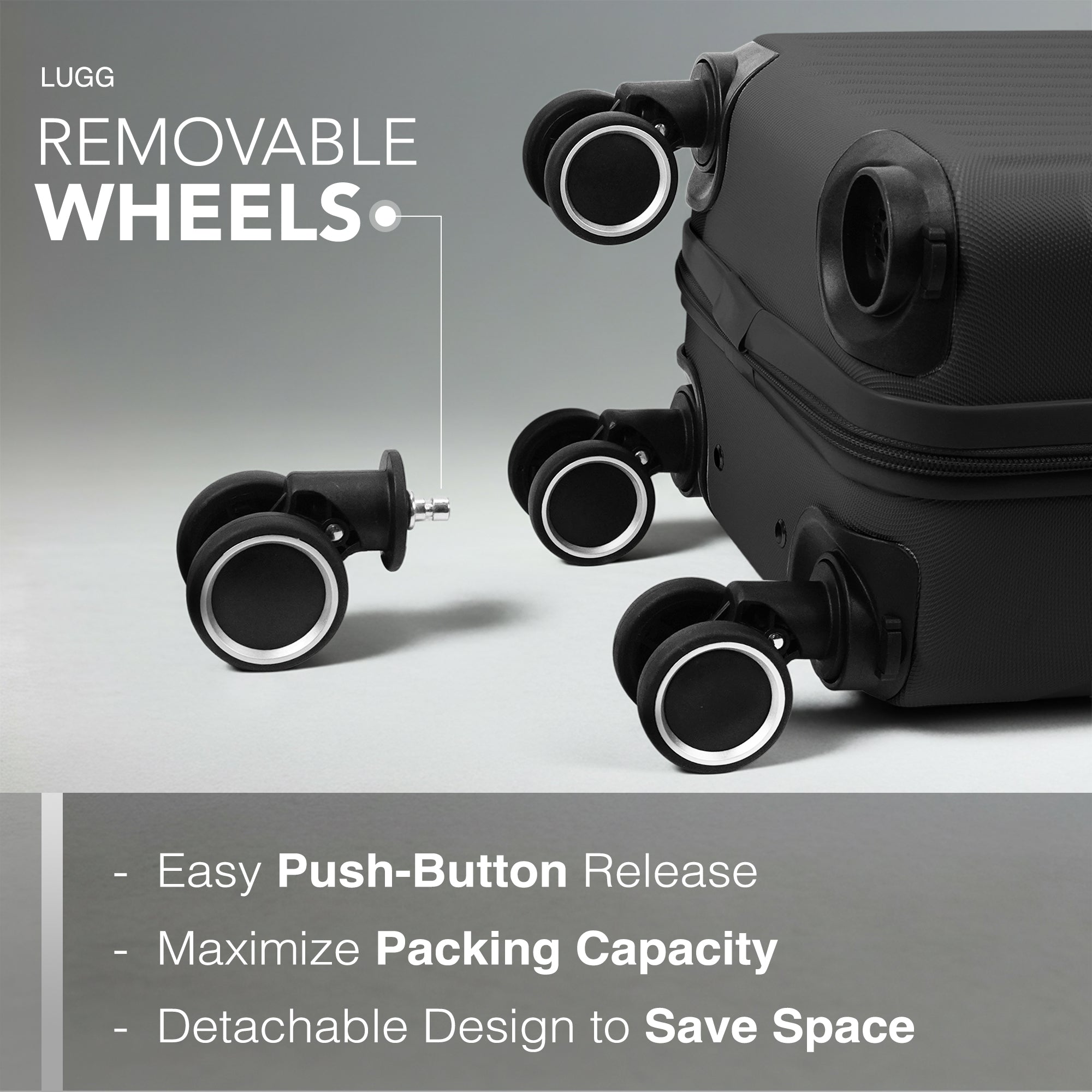 LUGG 40cm Vacay Suitcase ABS Luggage, Aluminium Trolley Handle, 360° Spinner Wheels, Water-Resistant & Durable Material - Airline Compatible (40 x 30 x 20cm)- Shadow