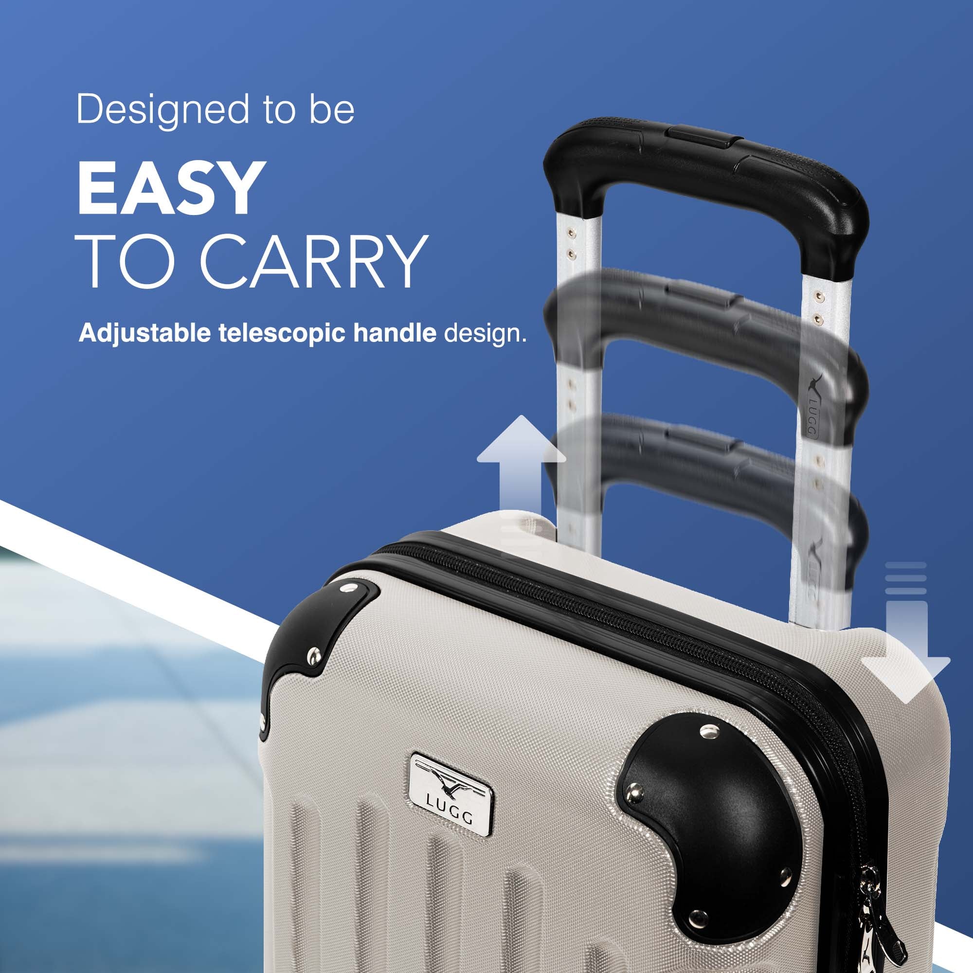 LUGG 40cm Skywander Lightweight Underseat Cabin Bag – Ryanair & EasyJet Approved Carry-On Suitcase, Durable ABS Hard Shell, Smooth Double Spinner Wheels, Water-Resistant & Compact Luggage (40x30x20cm, without wheels) - Beige