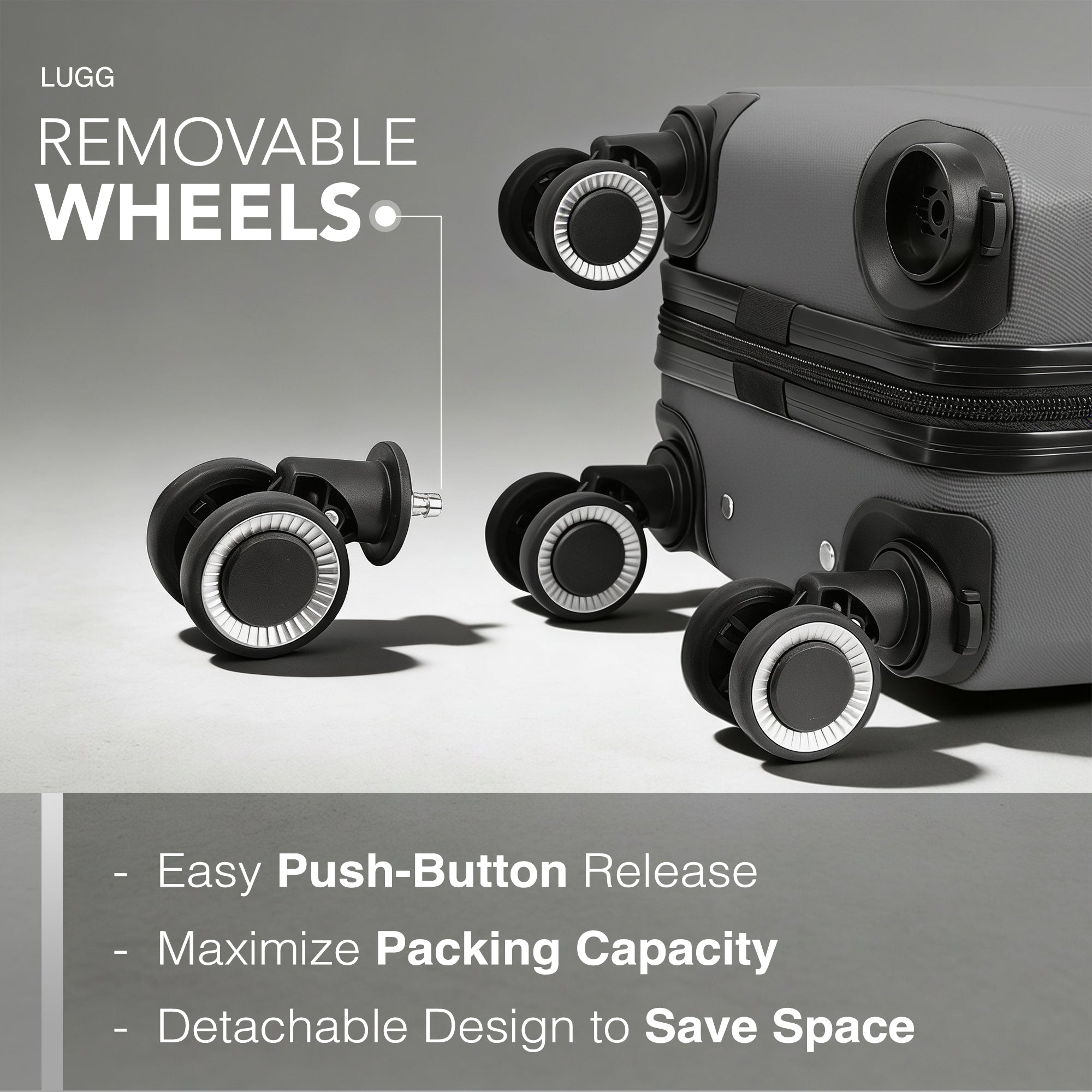 LUGG - Jetset 40cm Suitcase - 40x30x20cm- Ryanair Compatible - Underseat Size - Hard Shell ABS - Spinner & Removable Wheels - Lightweight Travel Luggage- Gunmetal