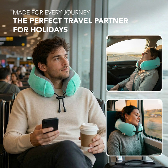 Memory Foam Travel Neck Pillow for Flights – Turquoise
