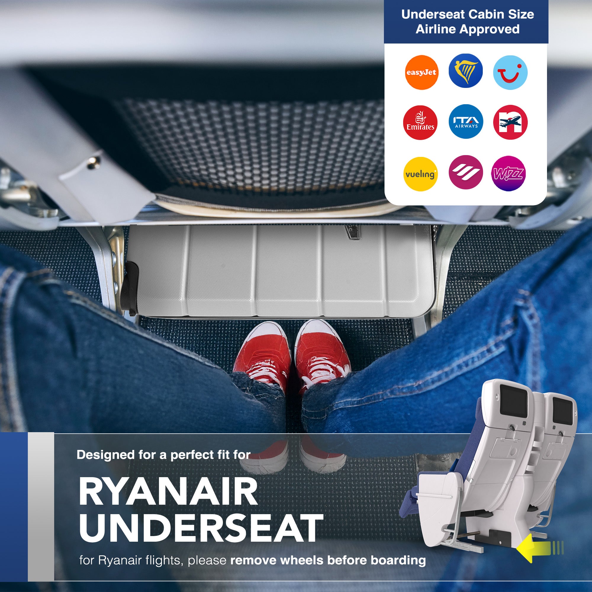 LUGG - Jetset 40cm Suitcase - 40x25x20cm- Ryanair Compatible - TSA Lock - Underseat Size - Hard Shell ABS - Spinner & Removable Wheels - Lightweight Travel Luggage- Silver