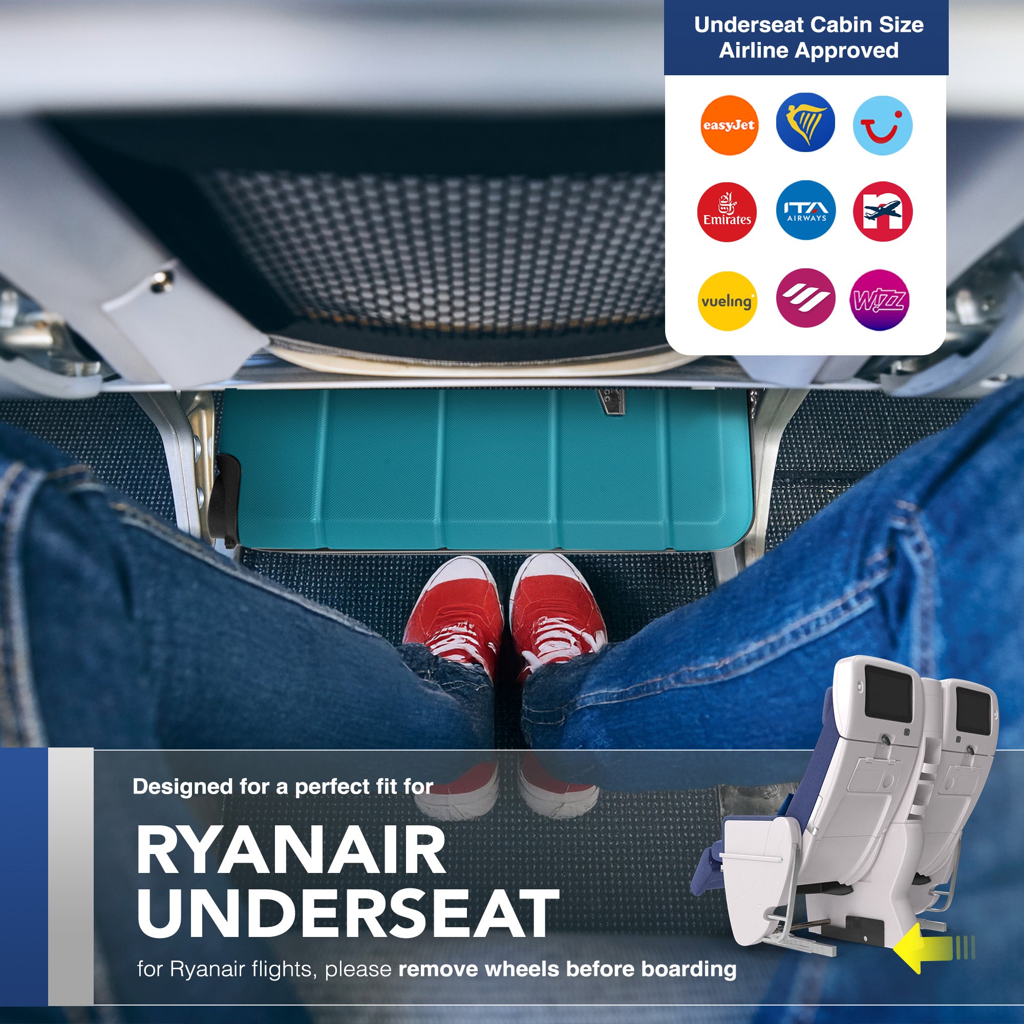 LUGG - Jetset 40cm Suitcase - 40x25x20cm- Ryanair Compatible - TSA Lock - Underseat Size - Hard Shell ABS - Spinner & Removable Wheels - Lightweight Travel Luggage- Teal