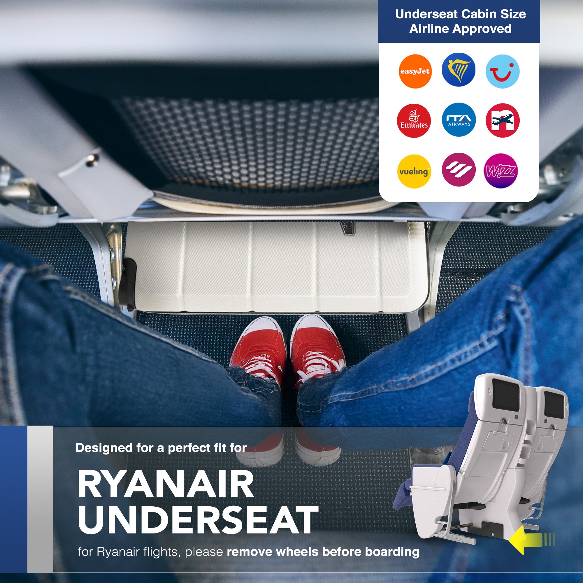 LUGG - Jetset 40cm Suitcase - 40x25x20cm- Ryanair Compatible - TSA Lock - Underseat Size - Hard Shell ABS - Spinner & Removable Wheels - Lightweight Travel Luggage- Ivory
