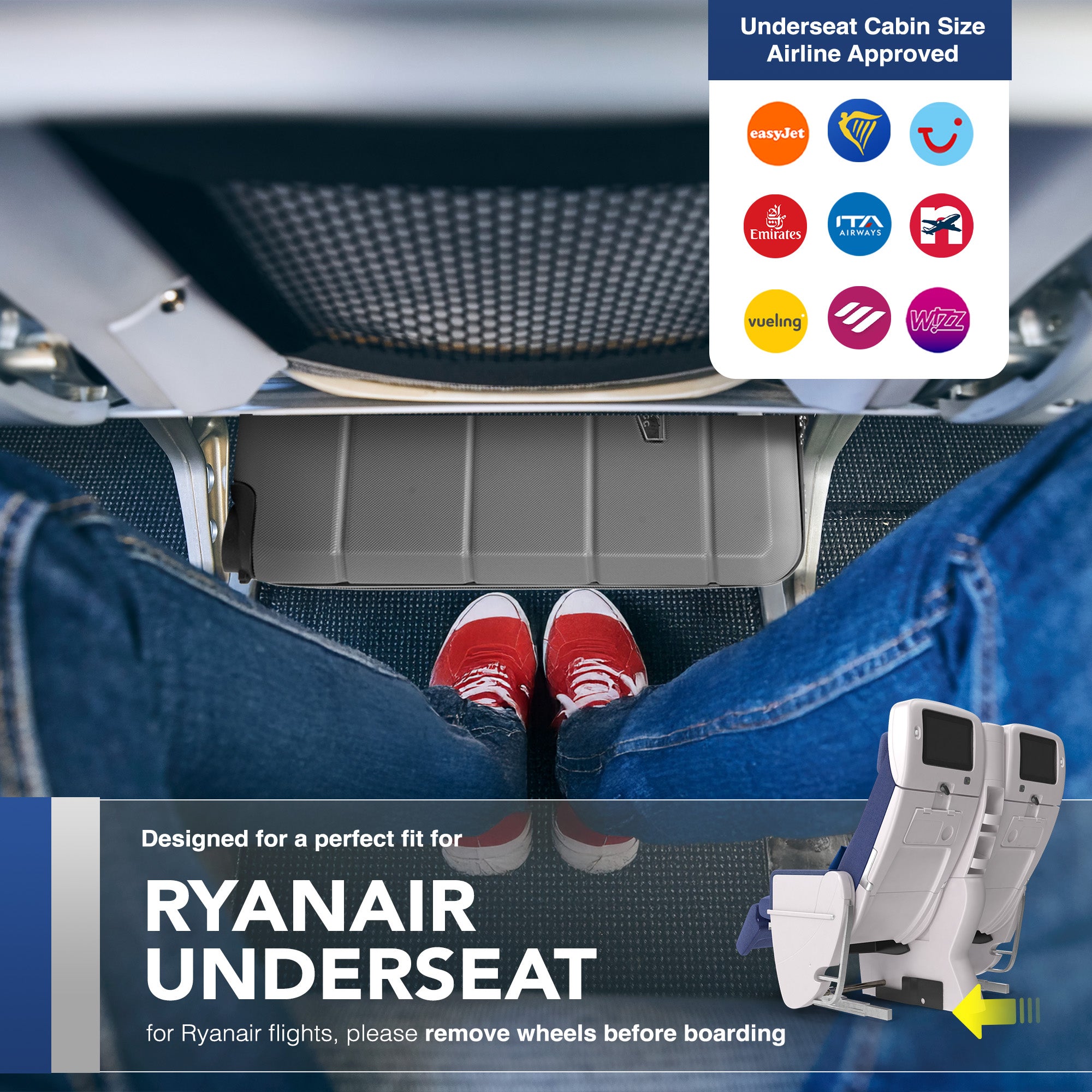 LUGG - Jetset 40cm Suitcase - 40x25x20cm- Ryanair Compatible - TSA Lock - Underseat Size - Hard Shell ABS - Spinner & Removable Wheels - Lightweight Travel Luggage- Gunmetal