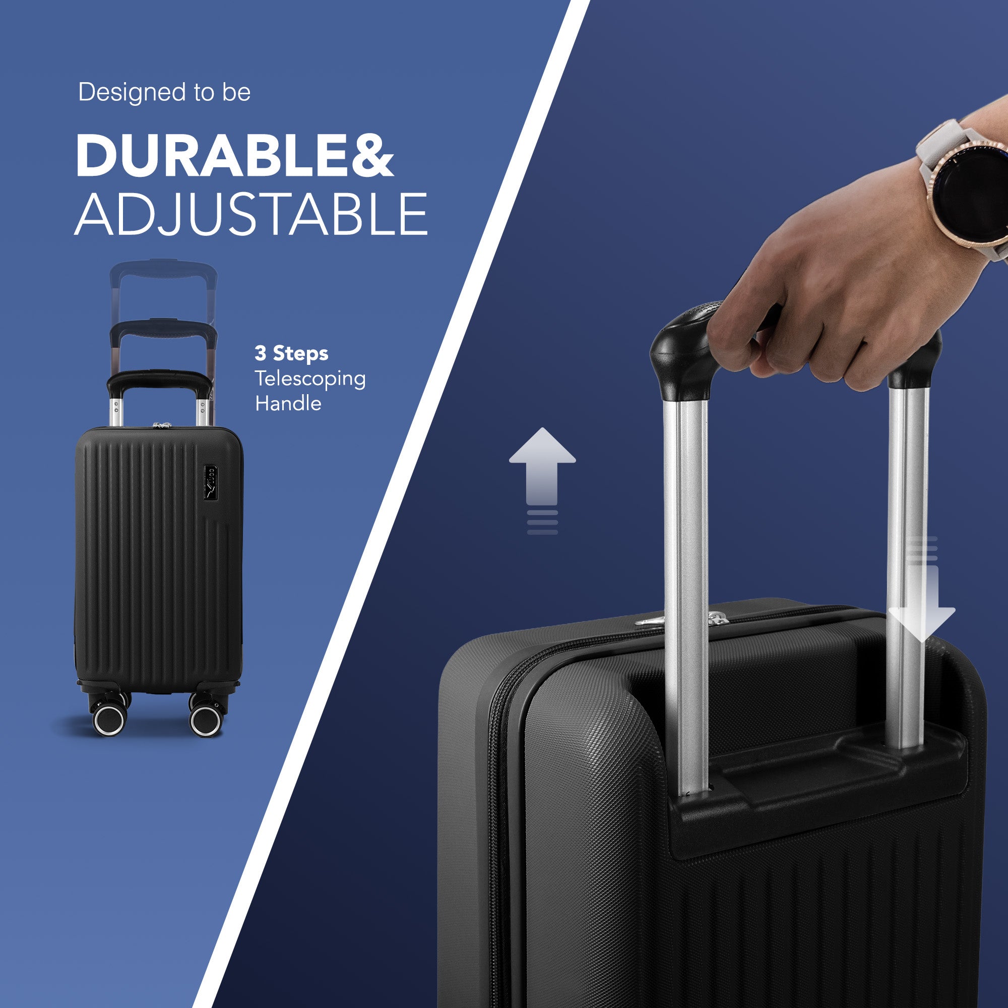 LUGG 40cm Vacay Suitcase ABS Luggage with TSA Indent Lock, Aluminium Trolley Handle, 360° Spinner Wheels, Water-Resistant & Durable Material - Airline Compatible (40 x 20 x 25cm)- Shadow