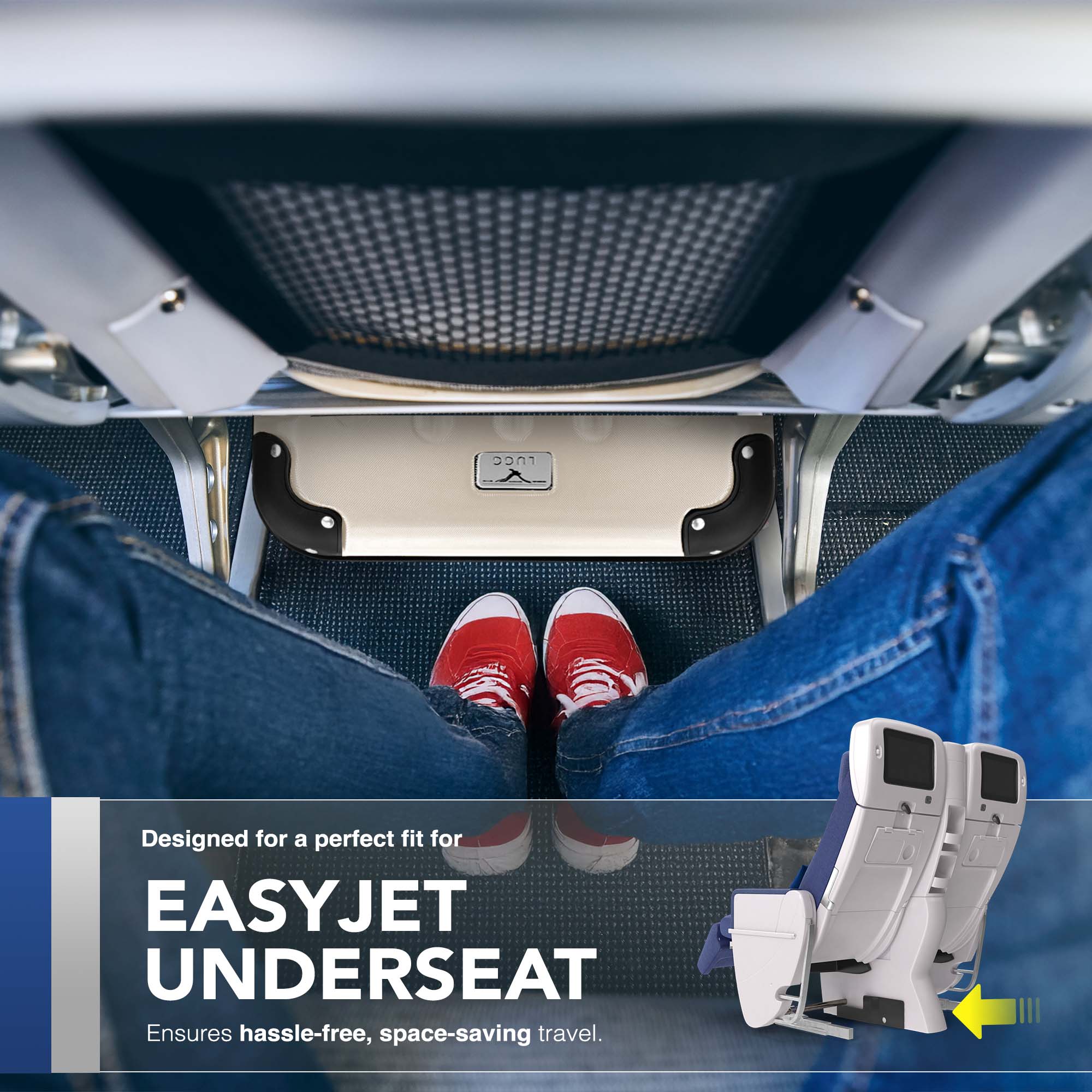 LUGG 40cm Skywander Lightweight Underseat Cabin Bag – Ryanair & EasyJet Approved Carry-On Suitcase, Durable ABS Hard Shell, Smooth Double Spinner Wheels, Water-Resistant & Compact Luggage (40x30x20cm, without wheels) - Beige